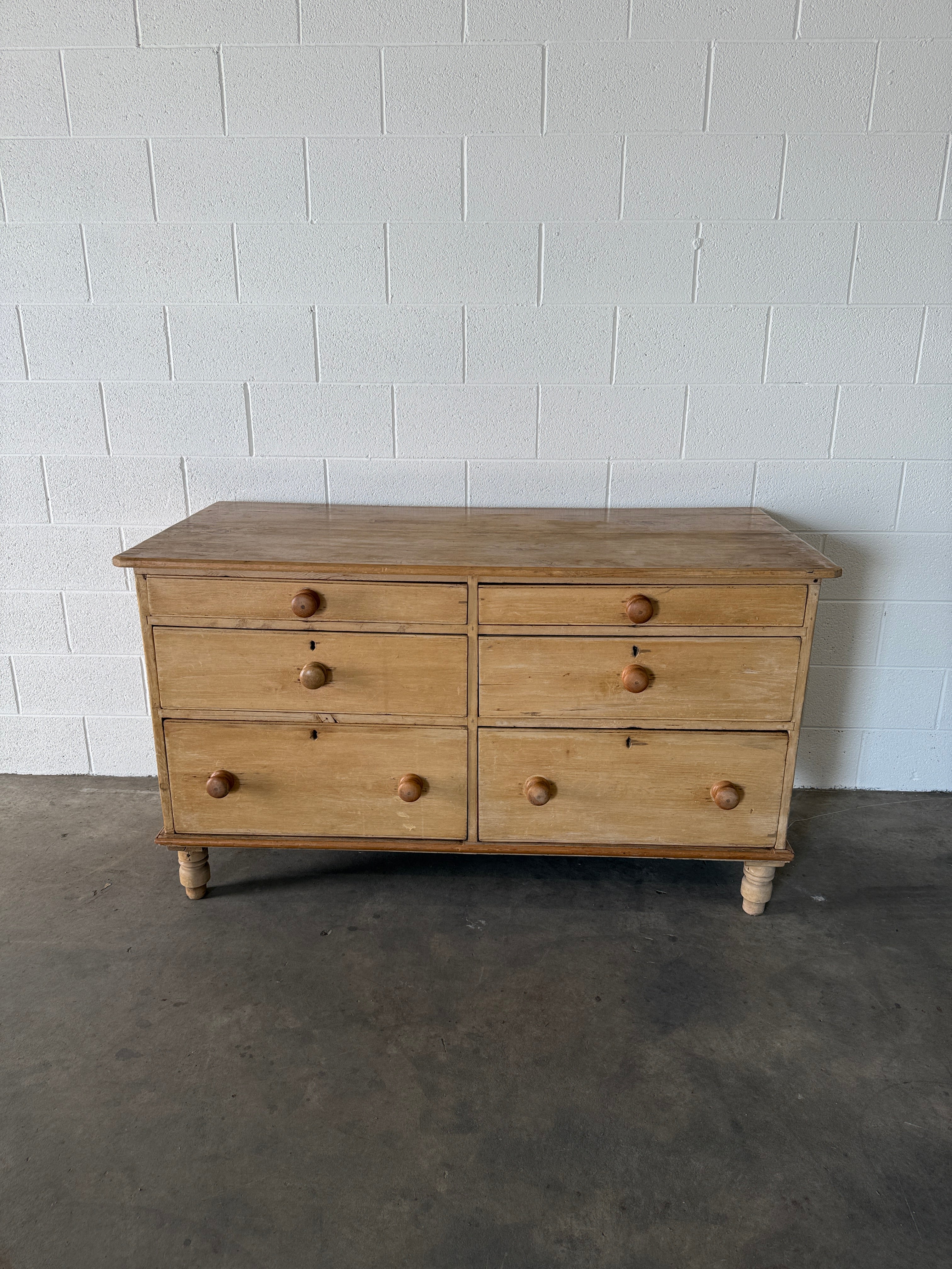 Antique pine six drawer sideboard