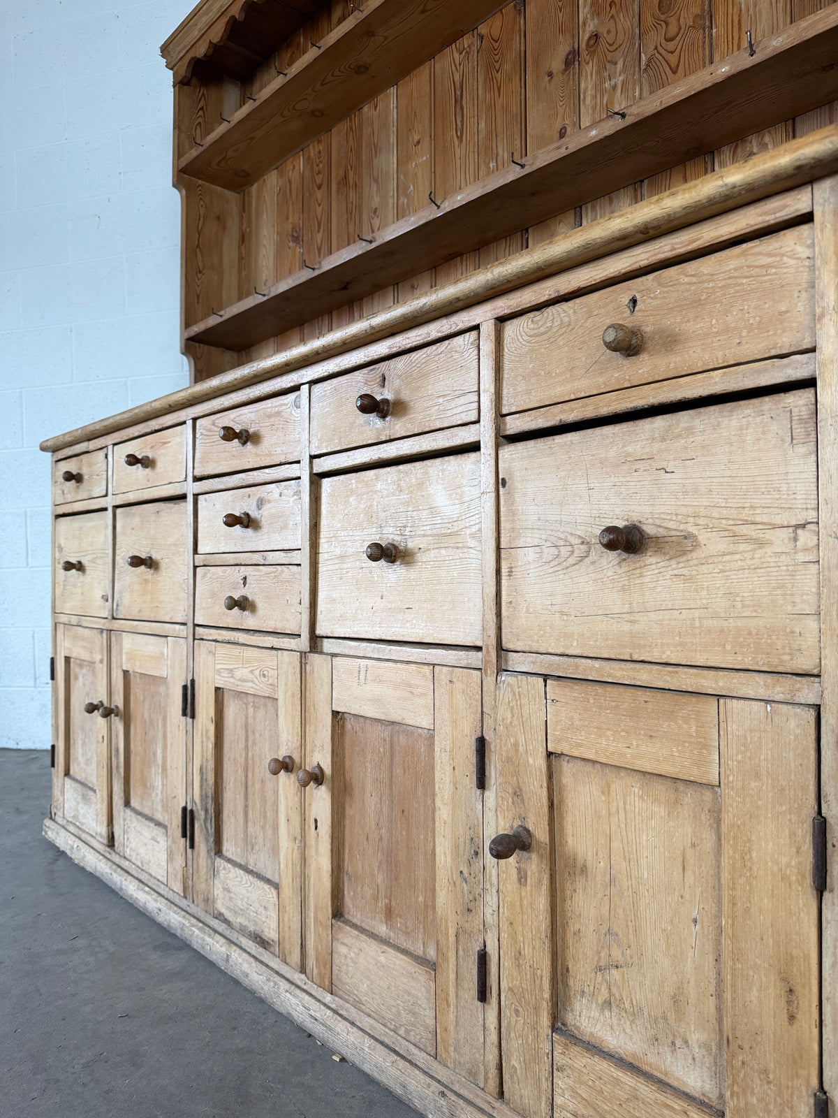 Antique pine dresser with unusual drawers