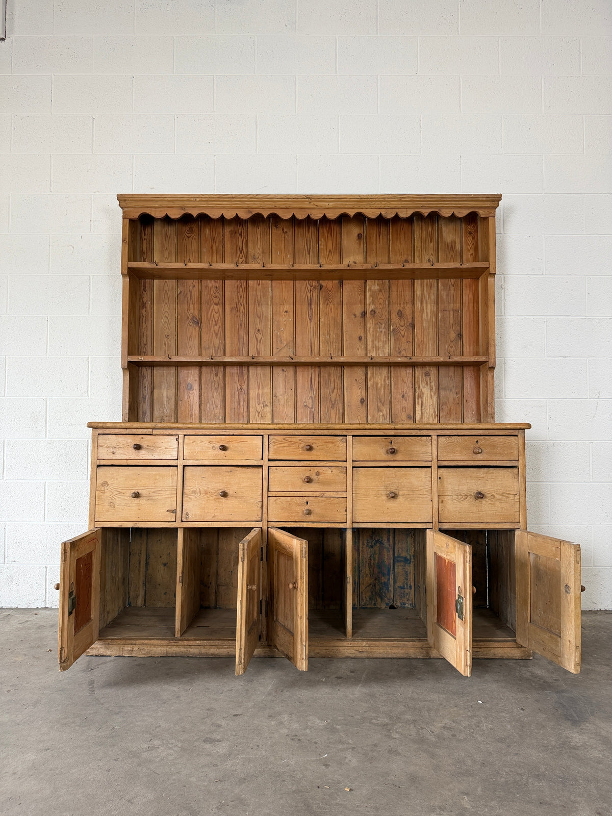 Antique pine dresser with unusual drawers