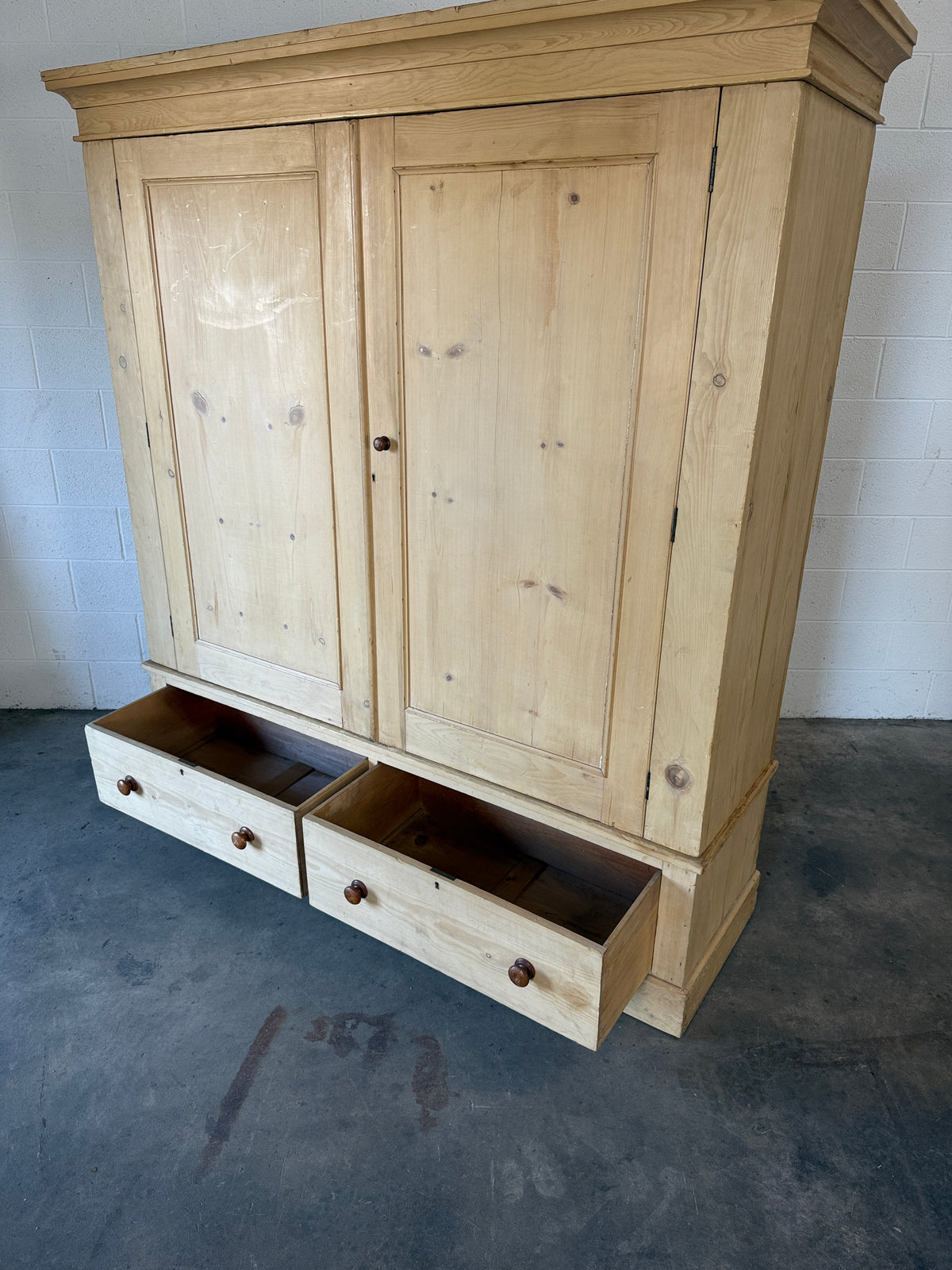 Incredible antique pine double wardrobe