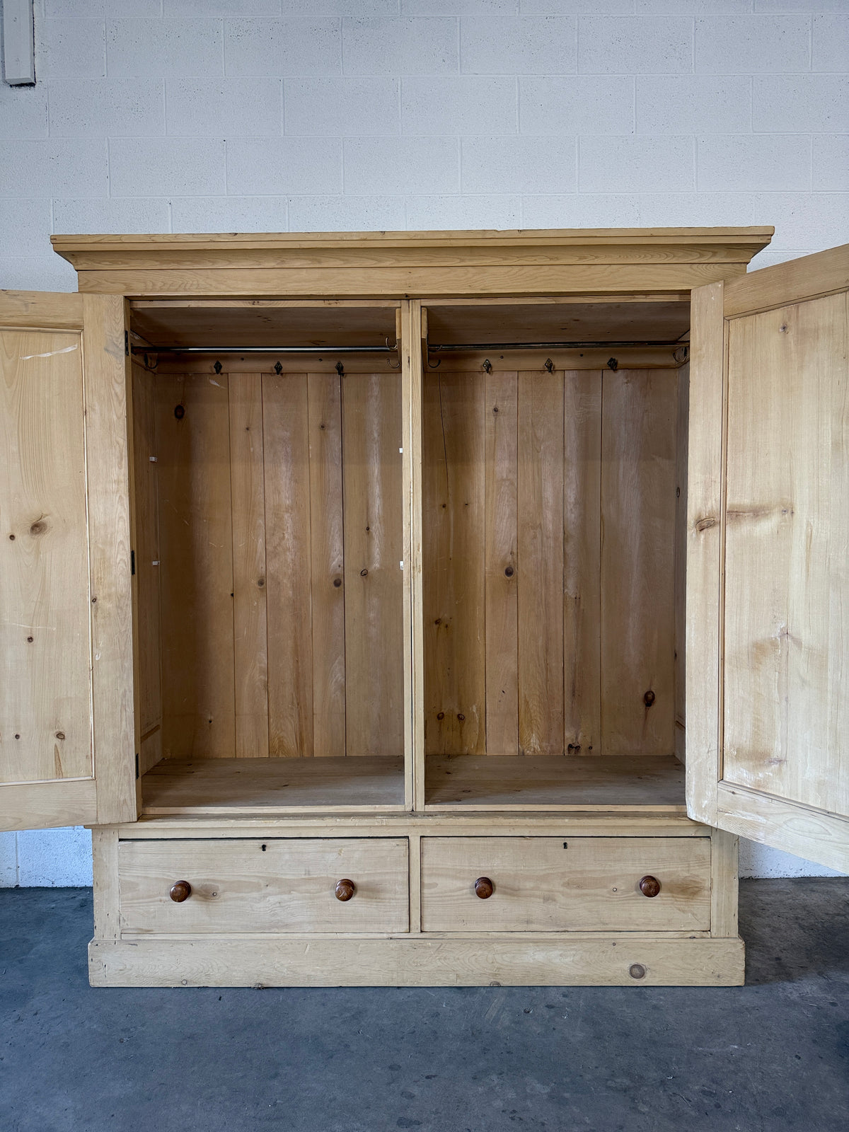 Incredible antique pine double wardrobe