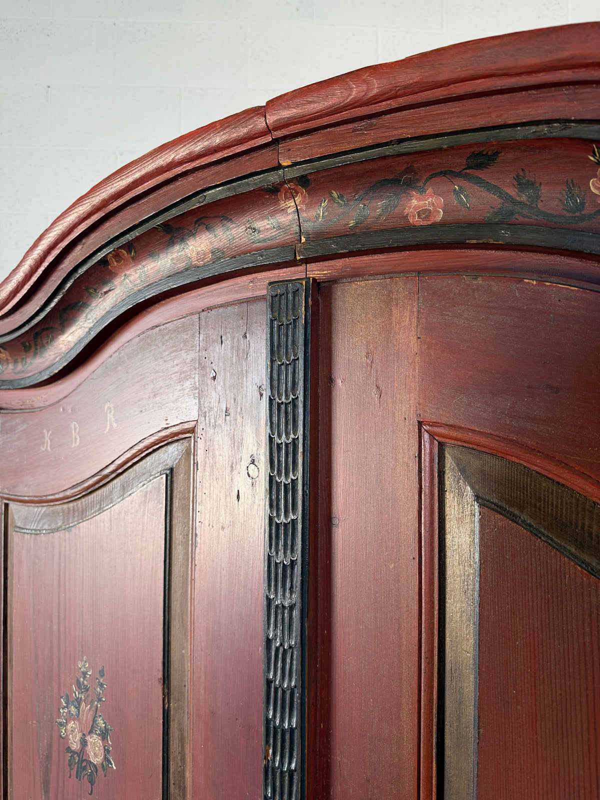 Wide antique pine marriage cupboard