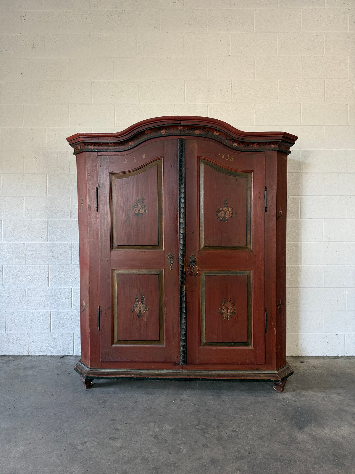 Wide antique pine marriage cupboard