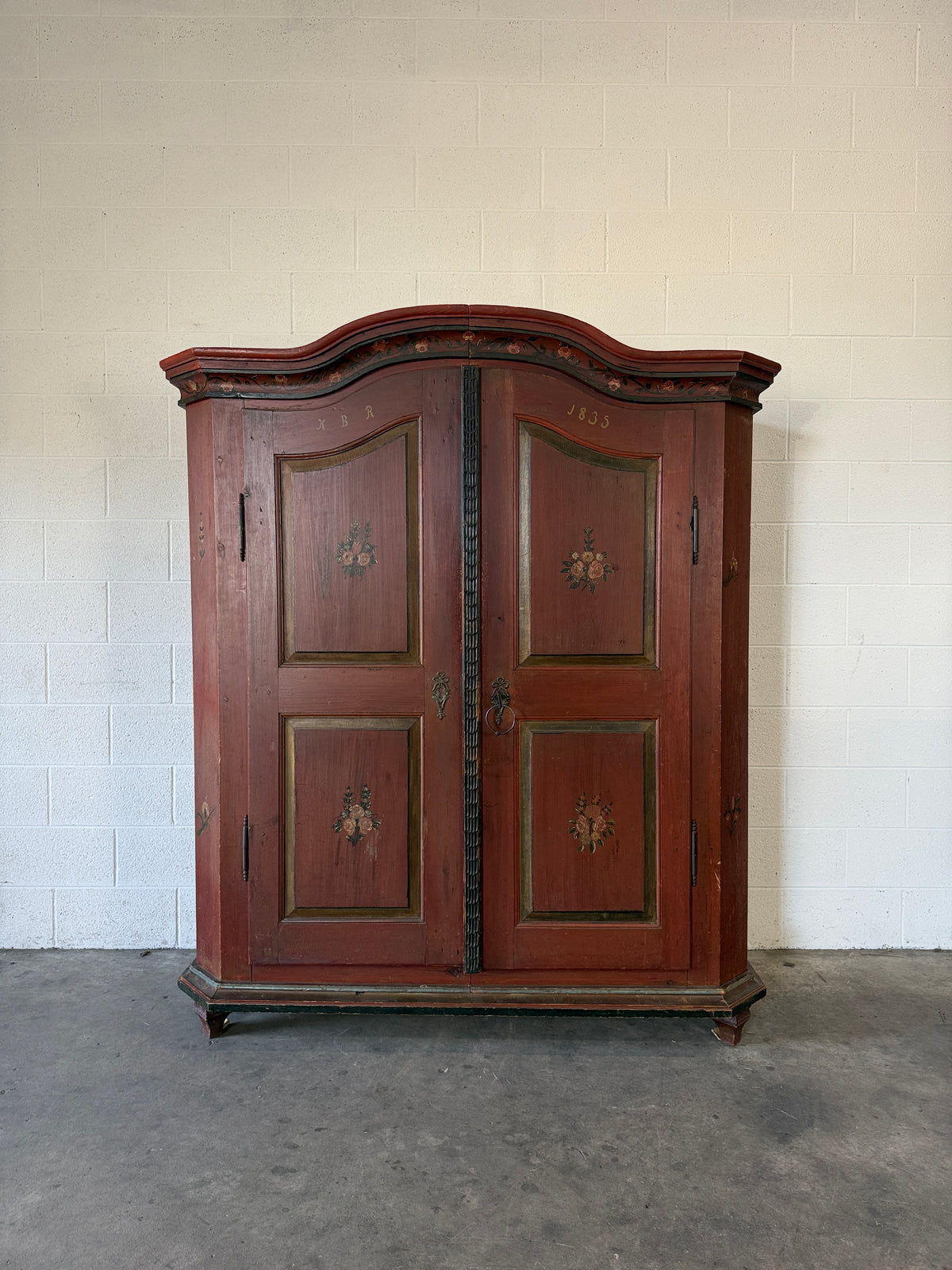 Wide antique pine marriage cupboard