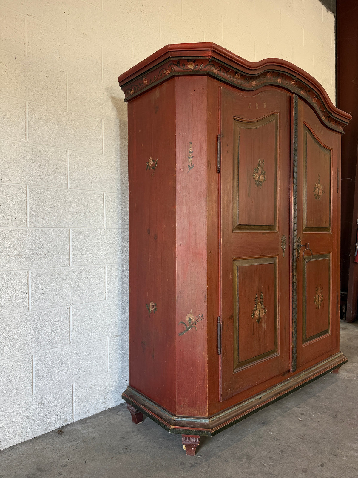 Wide antique pine marriage cupboard