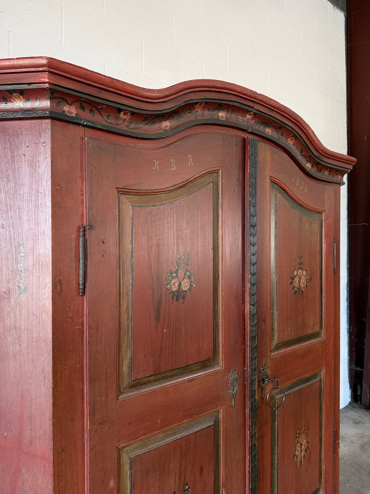 Wide antique pine marriage cupboard