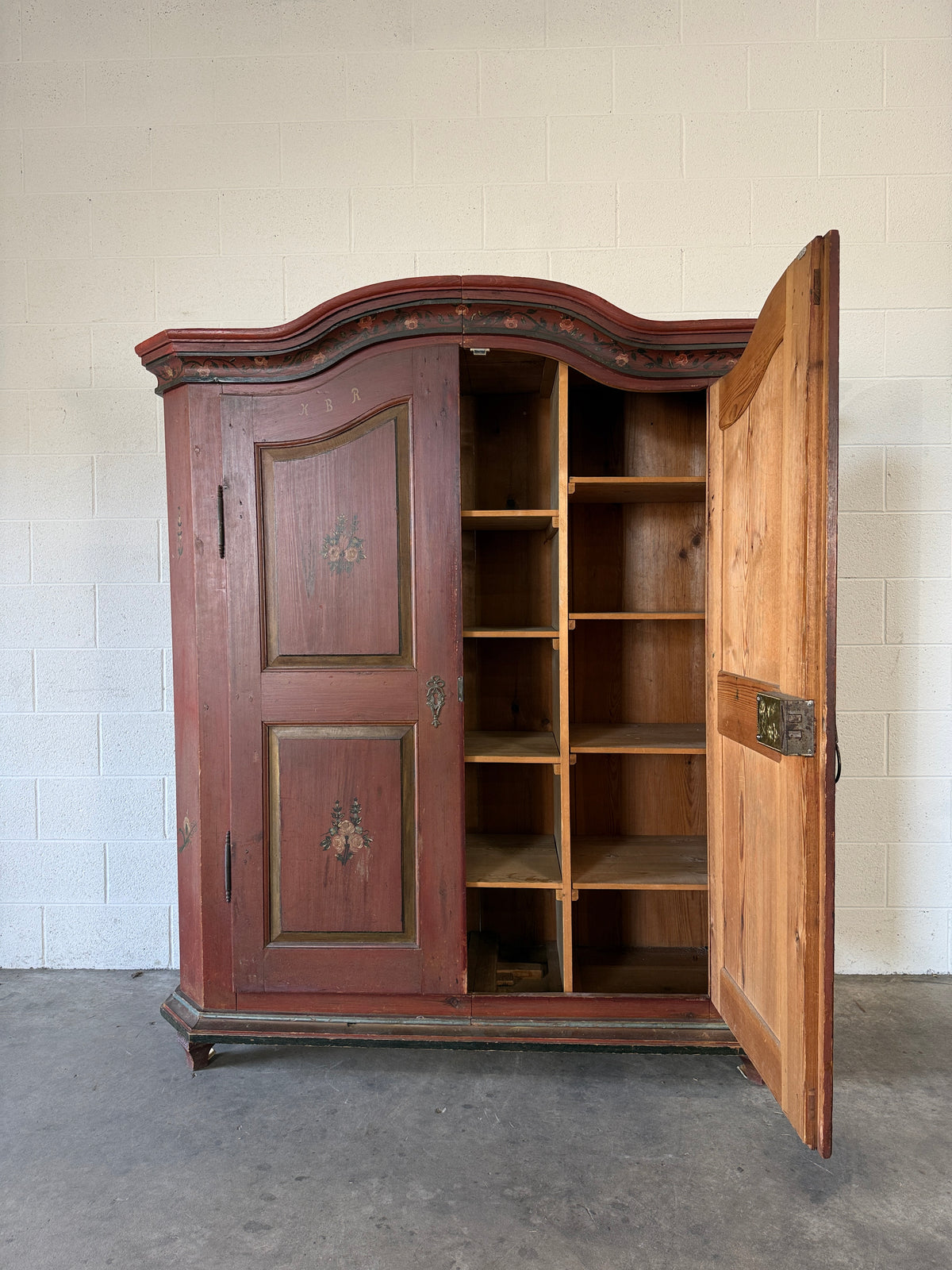 Wide antique pine marriage cupboard