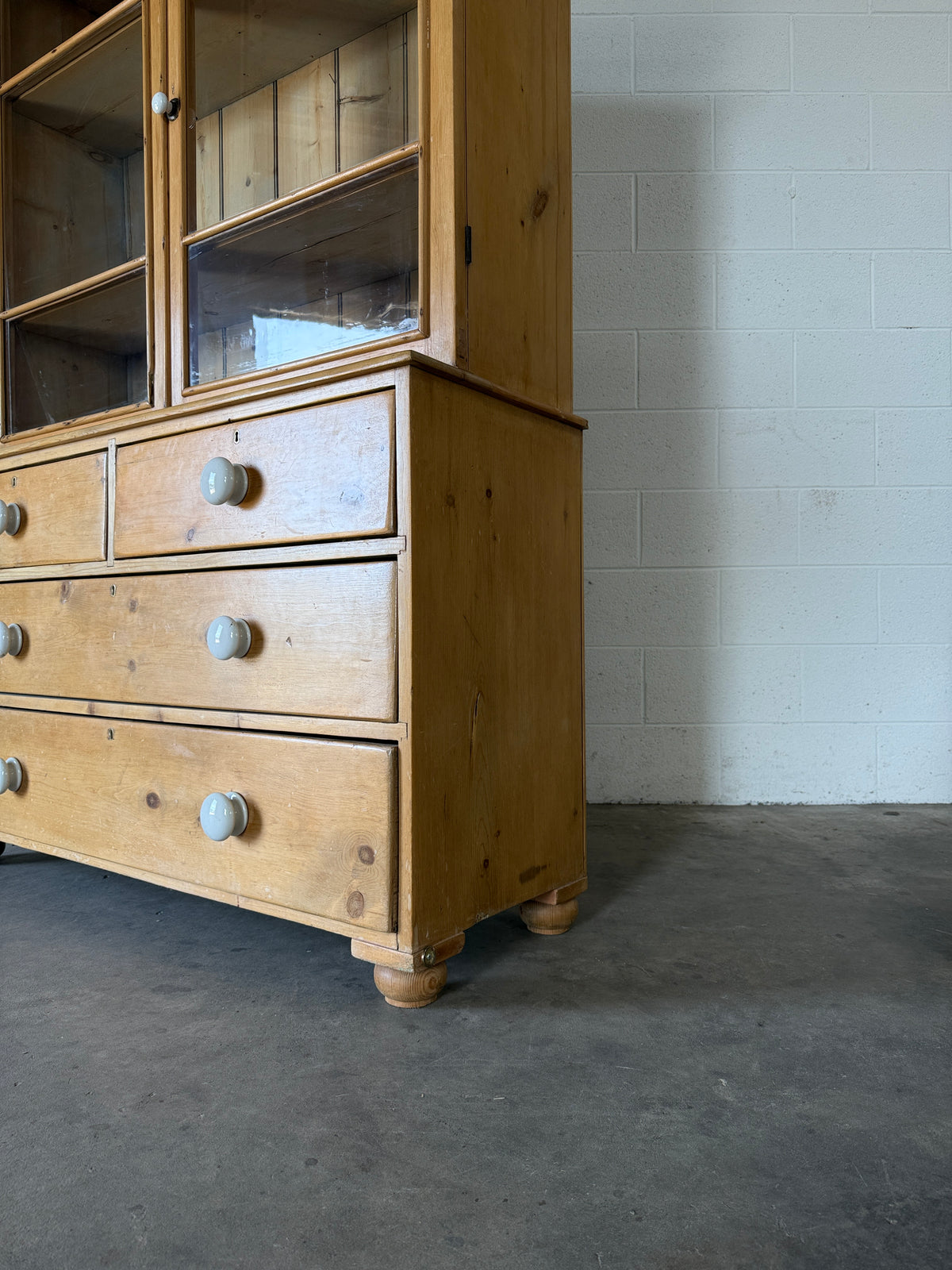Antique pine glass hutch