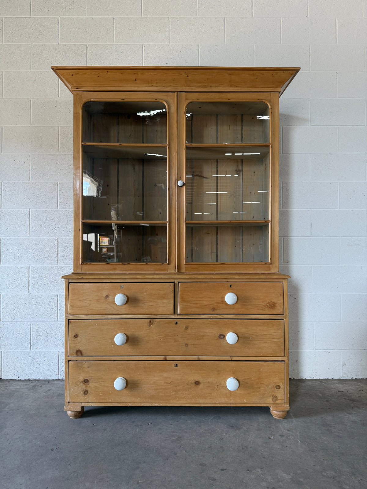 Antique pine glass hutch