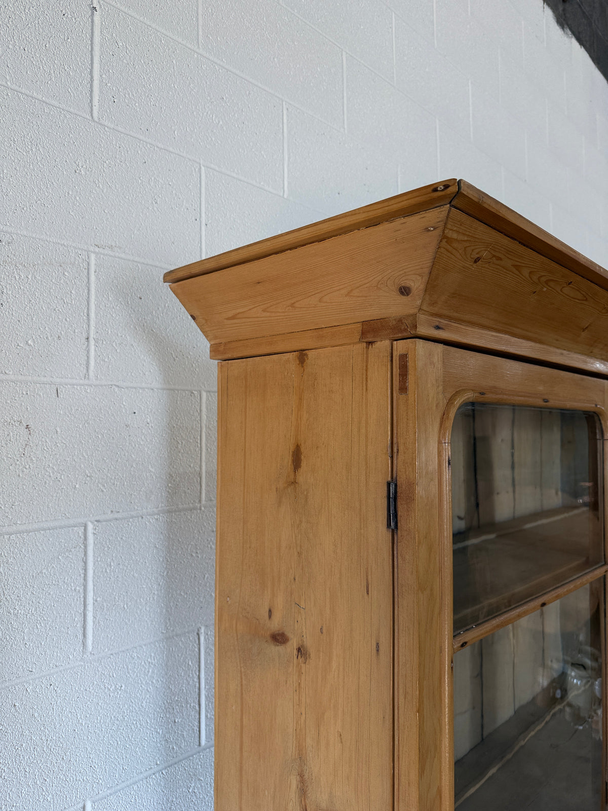 Antique pine glass hutch