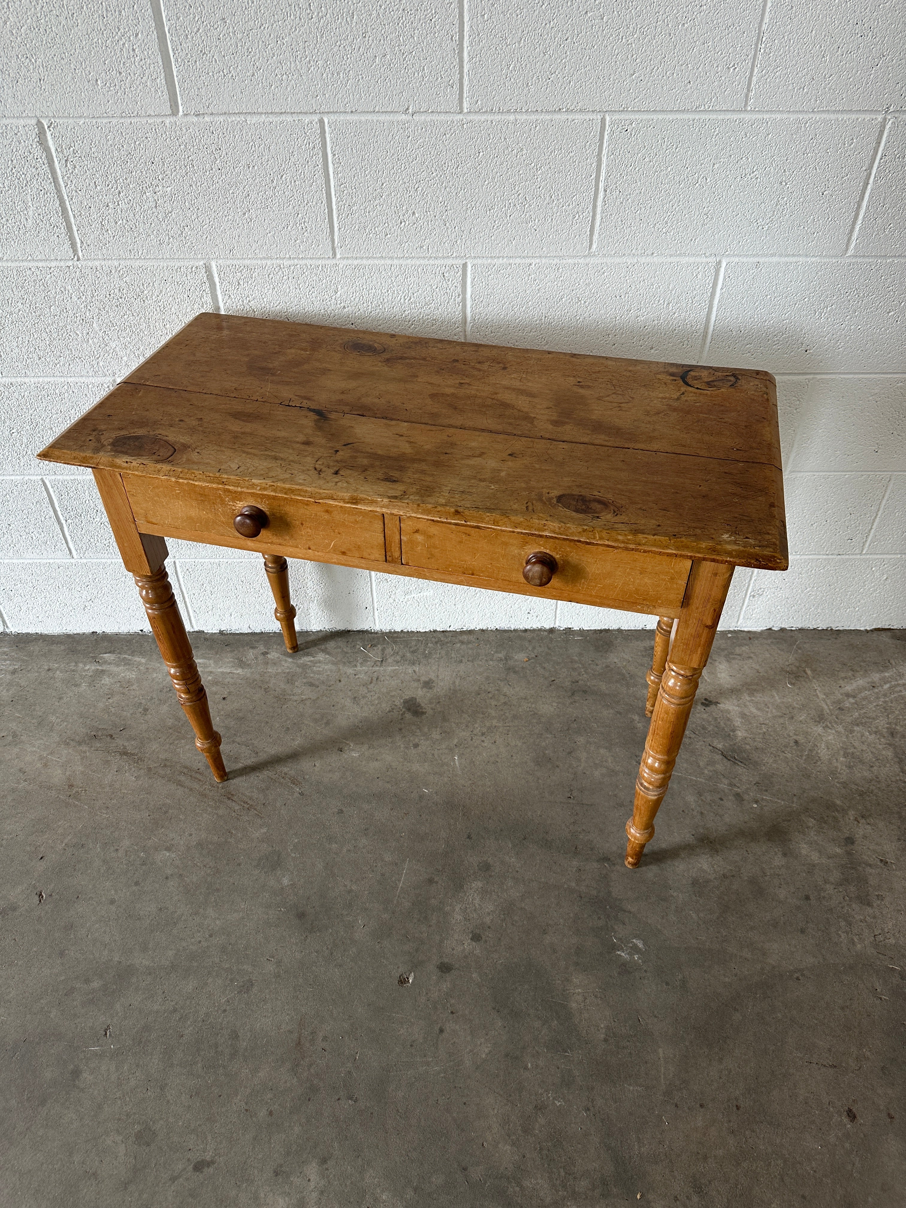 Antique pine side table or washstand with two drawers