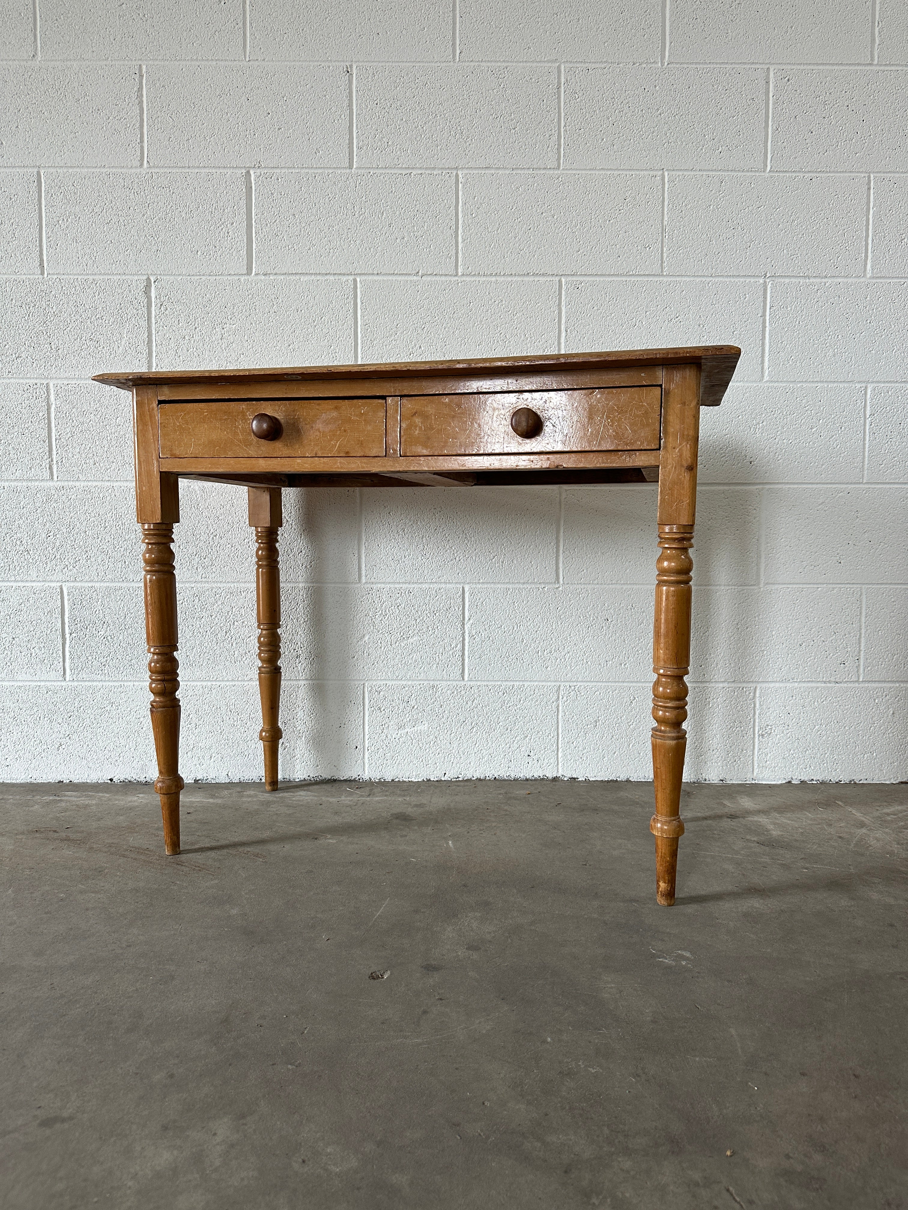 Antique pine side table or washstand with two drawers