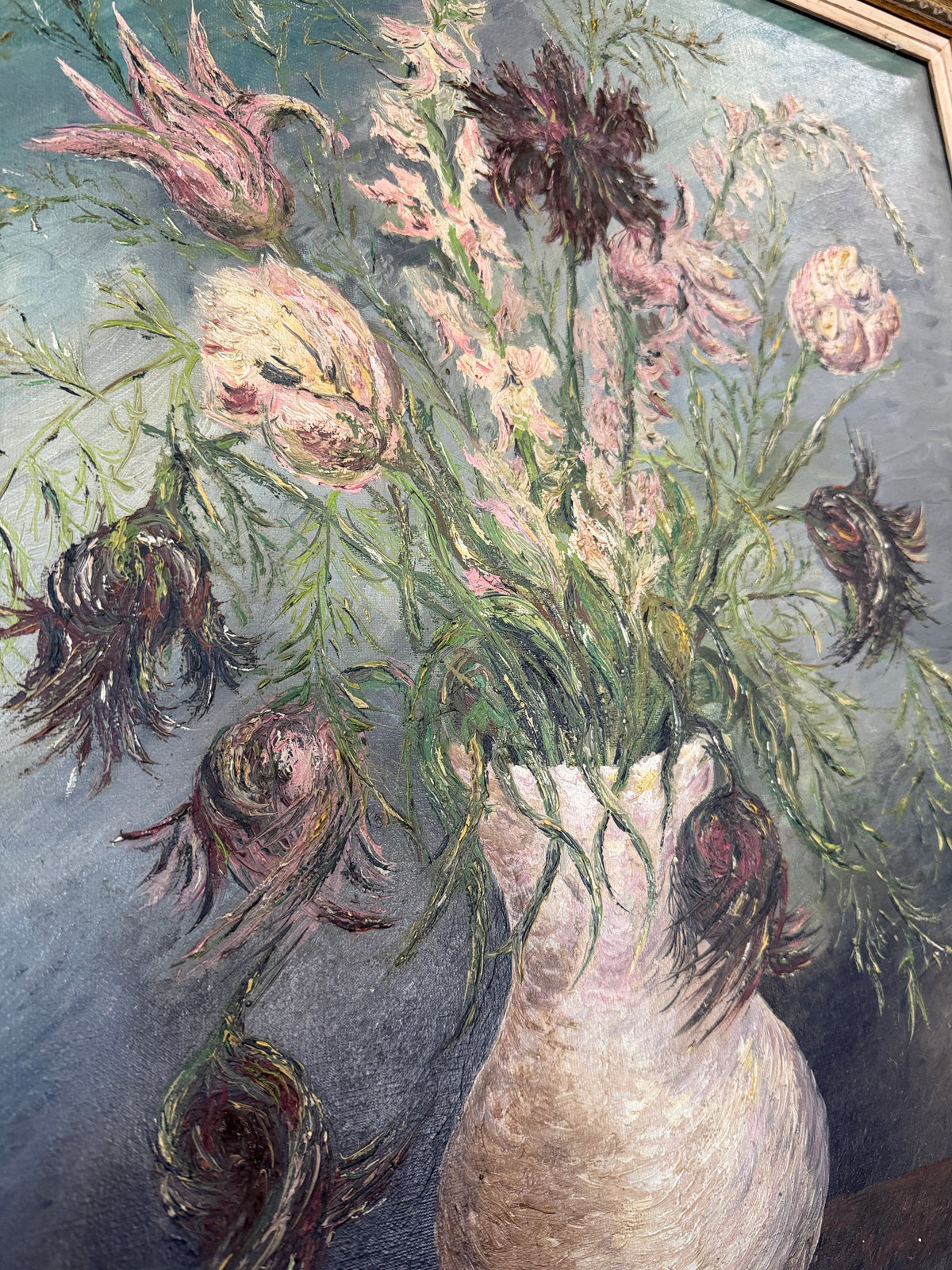 Antique oil painting of flowers