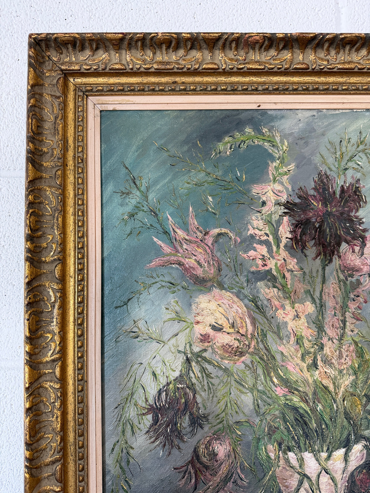 Antique oil painting of flowers