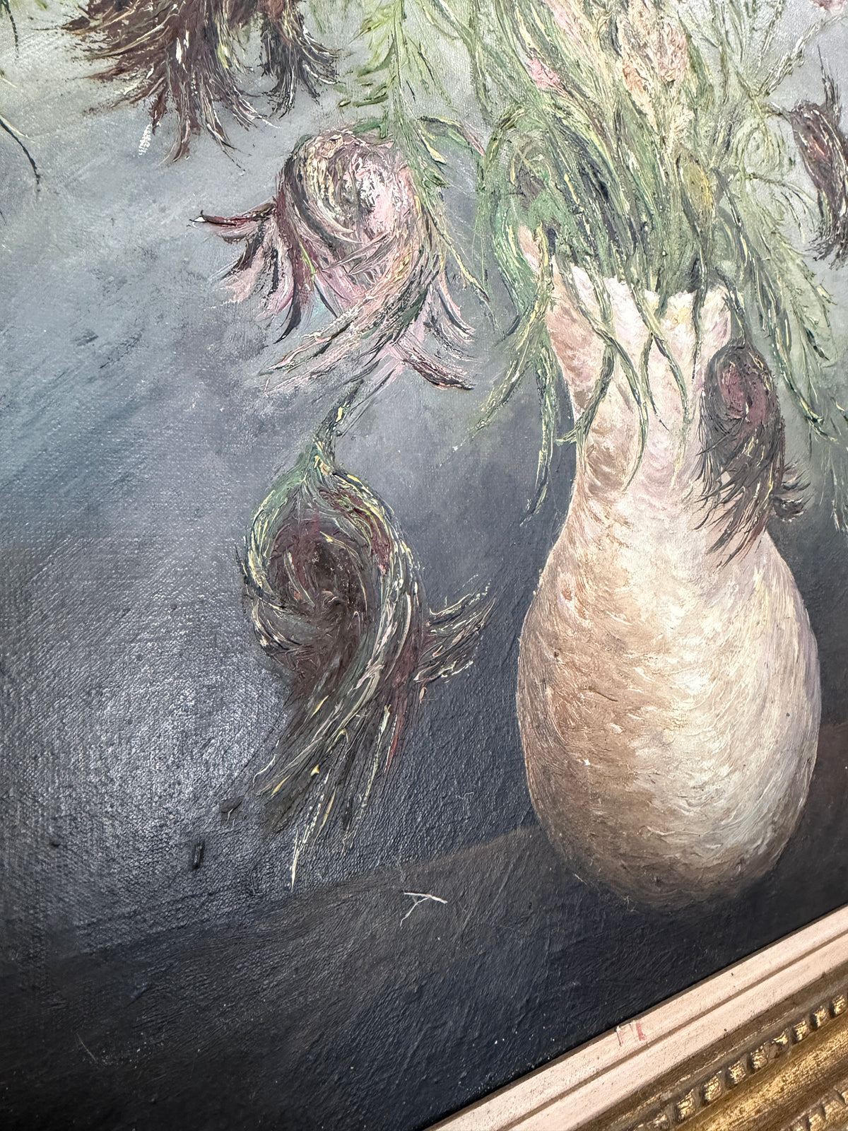Antique oil painting of flowers