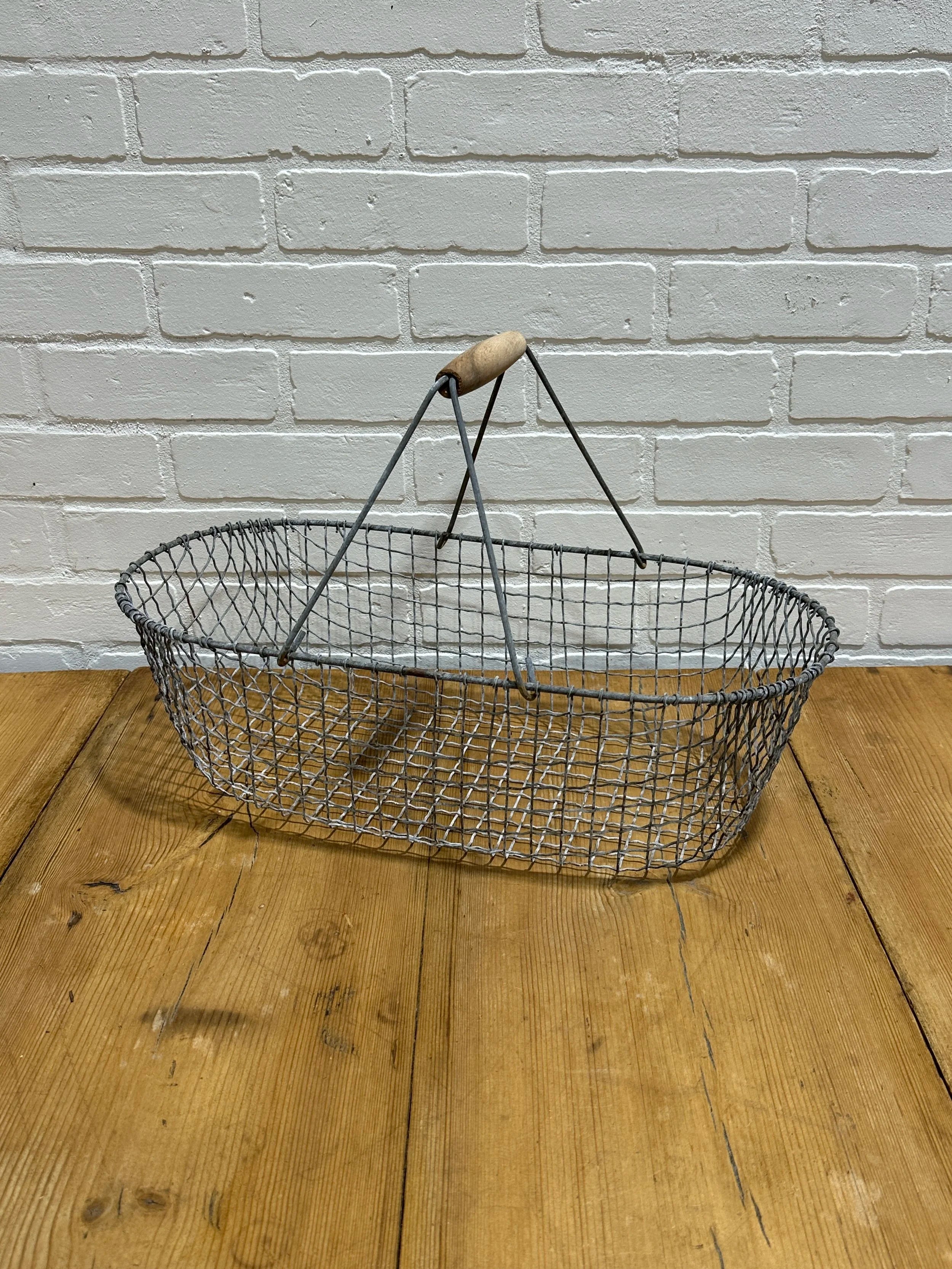 Vintage wire baskets with wooden handle