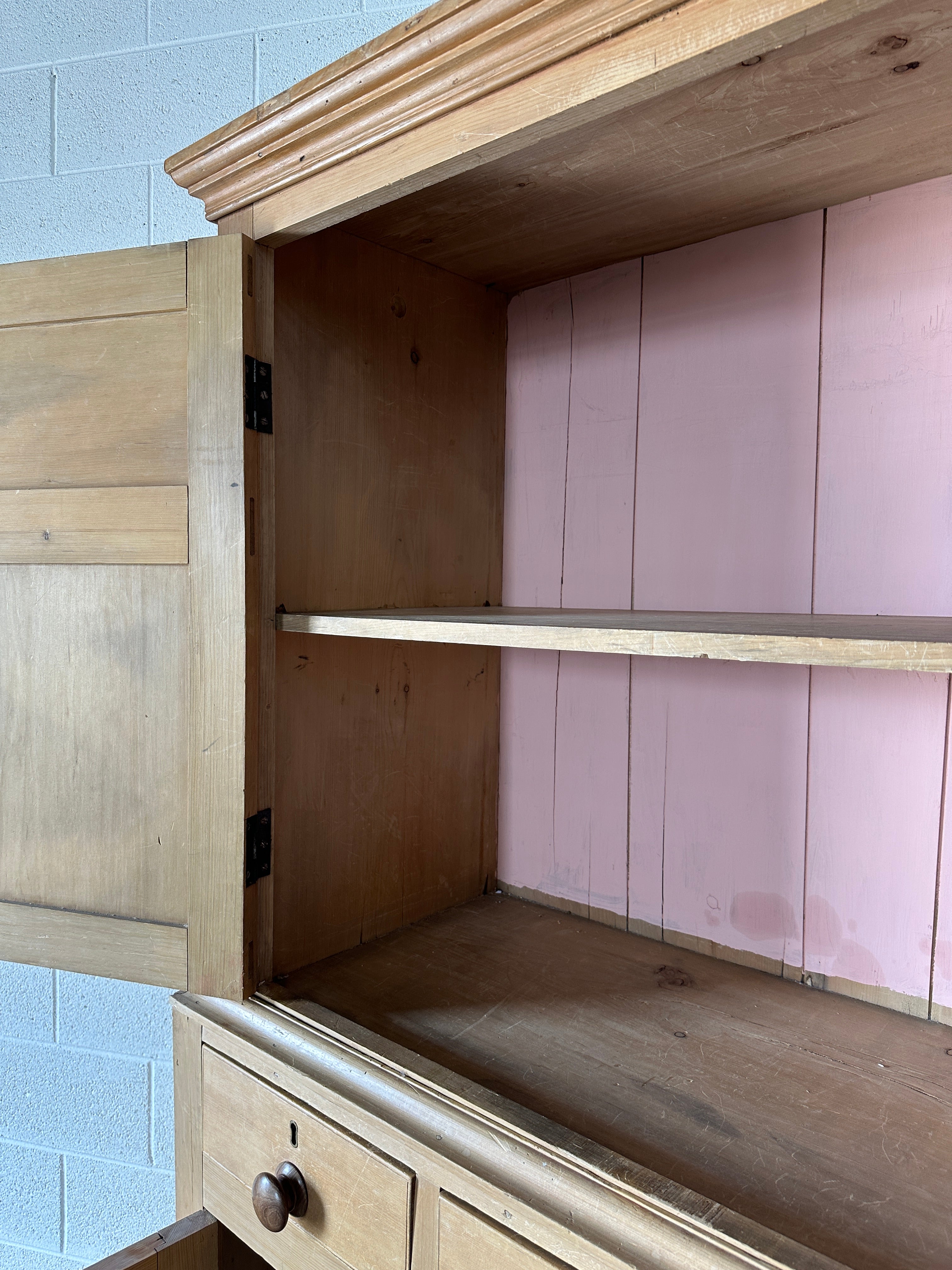 19th century English pine press or linen cupboard