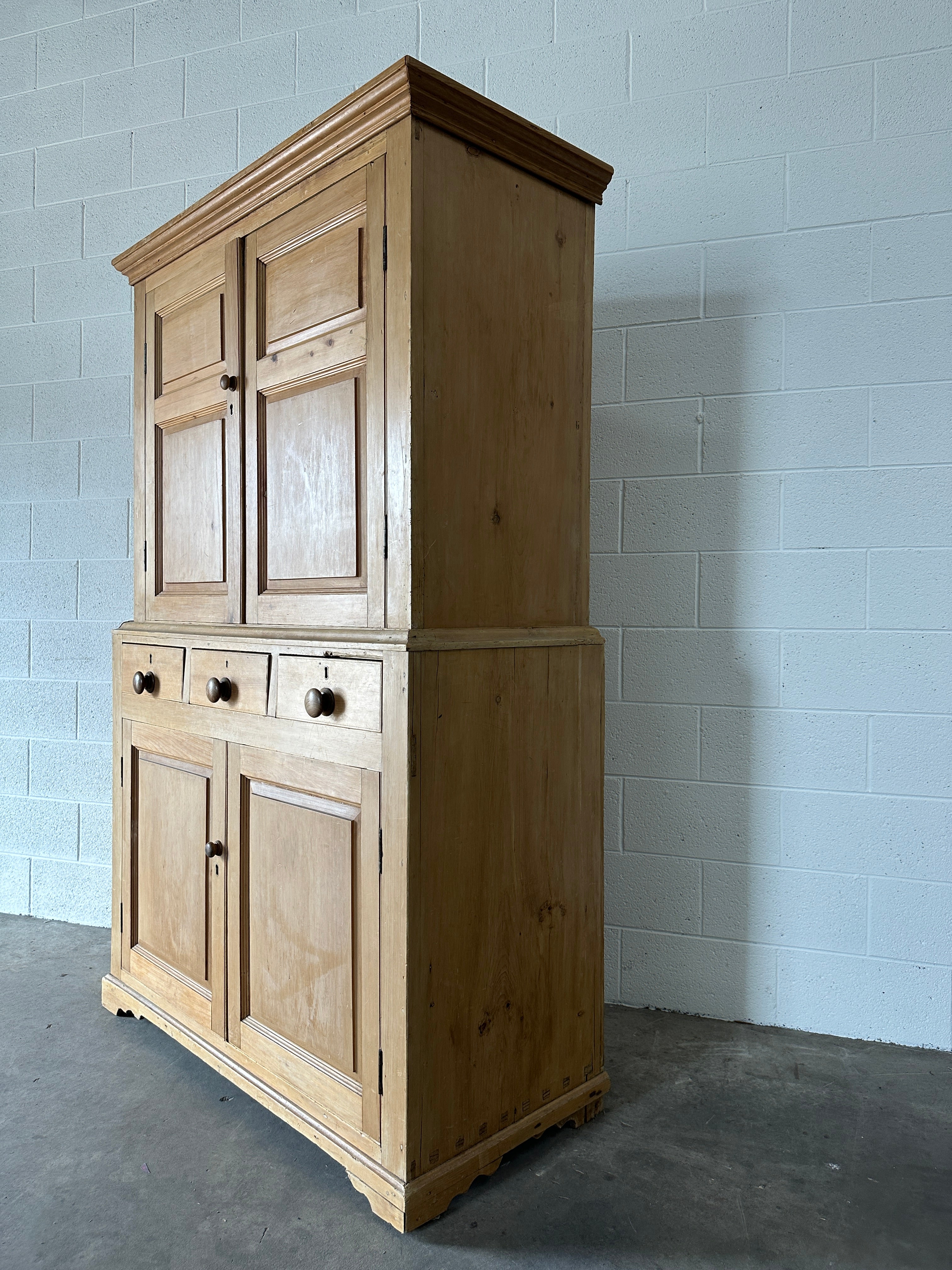 19th century English pine press or linen cupboard