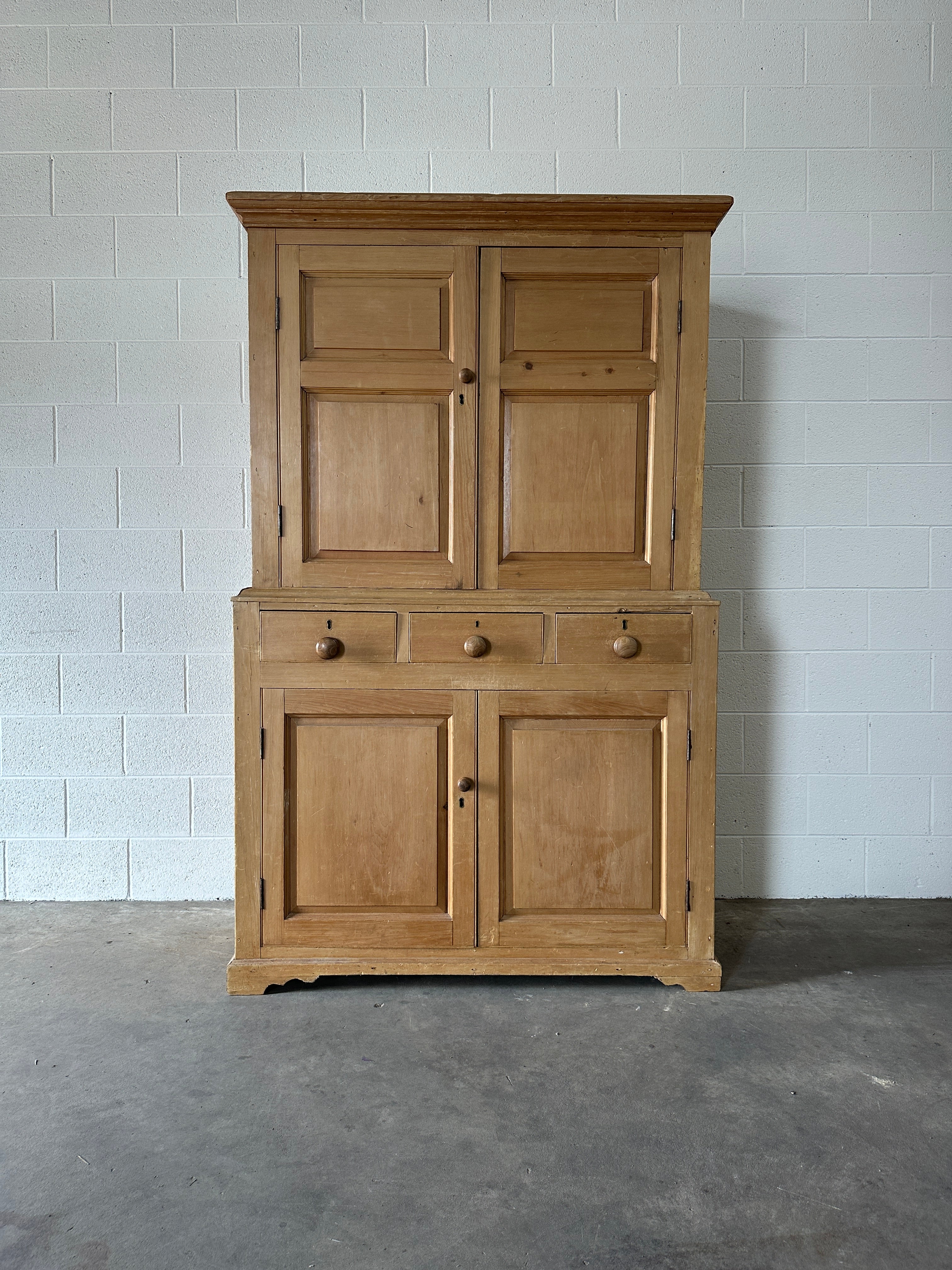 19th century English pine press or linen cupboard