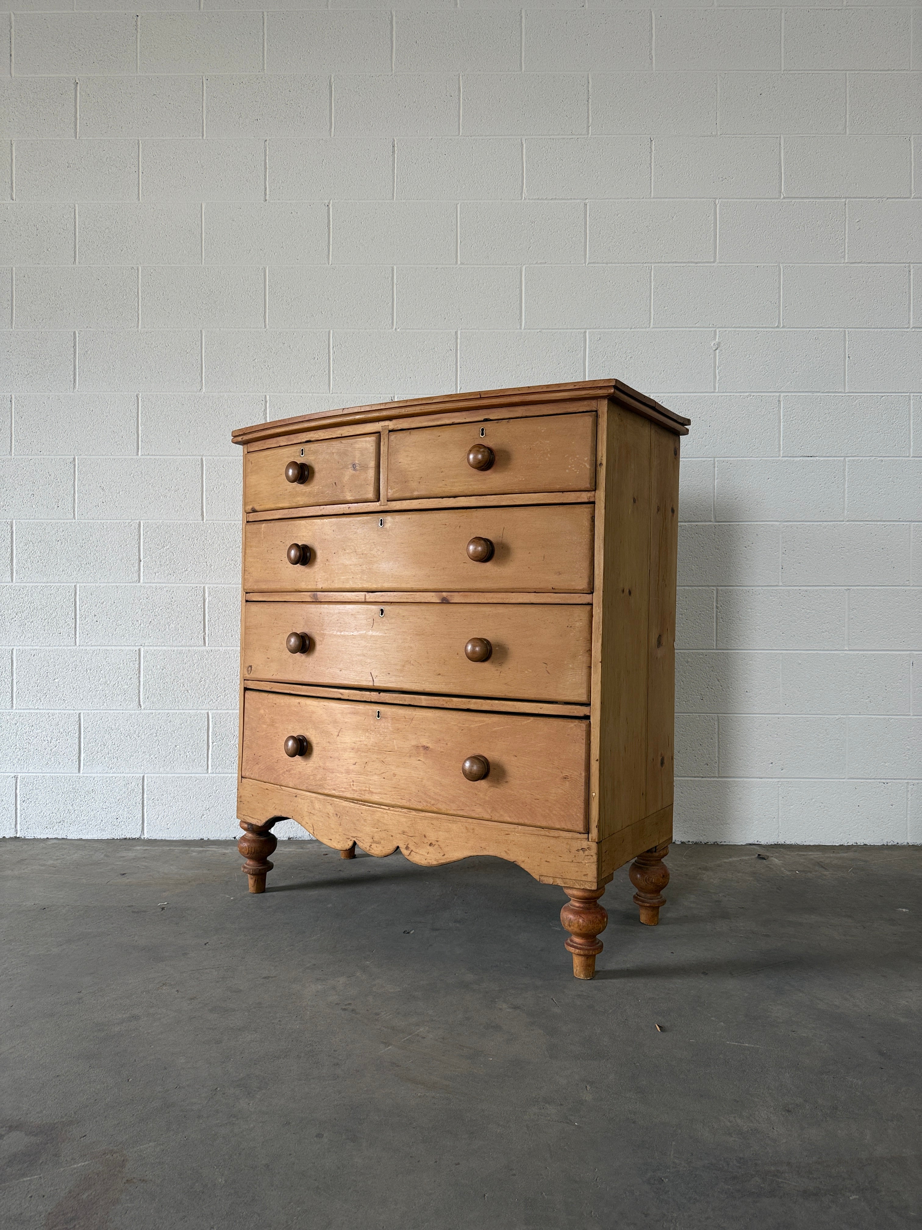 Bowfront antique English drawers