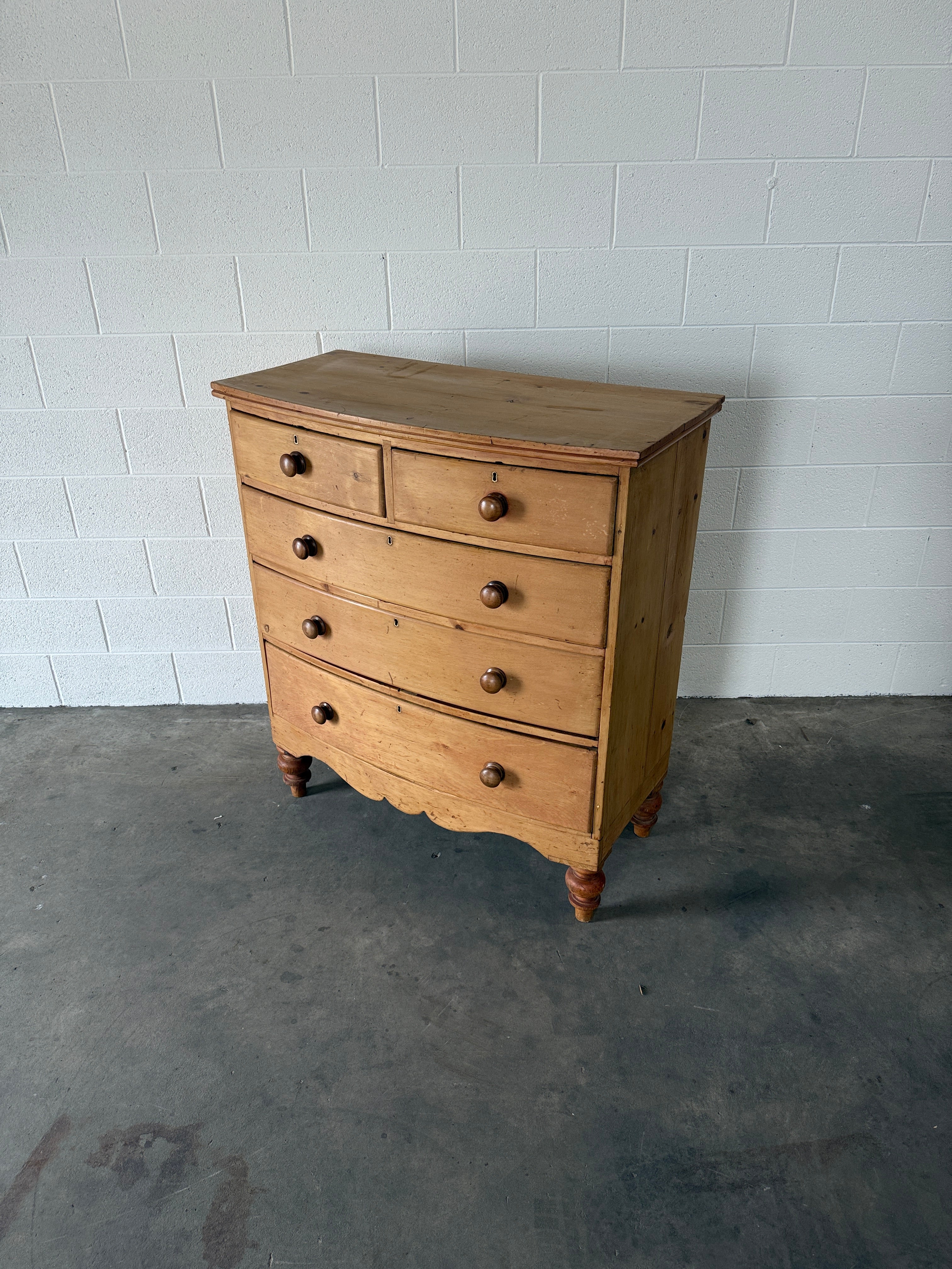 Bowfront antique English drawers