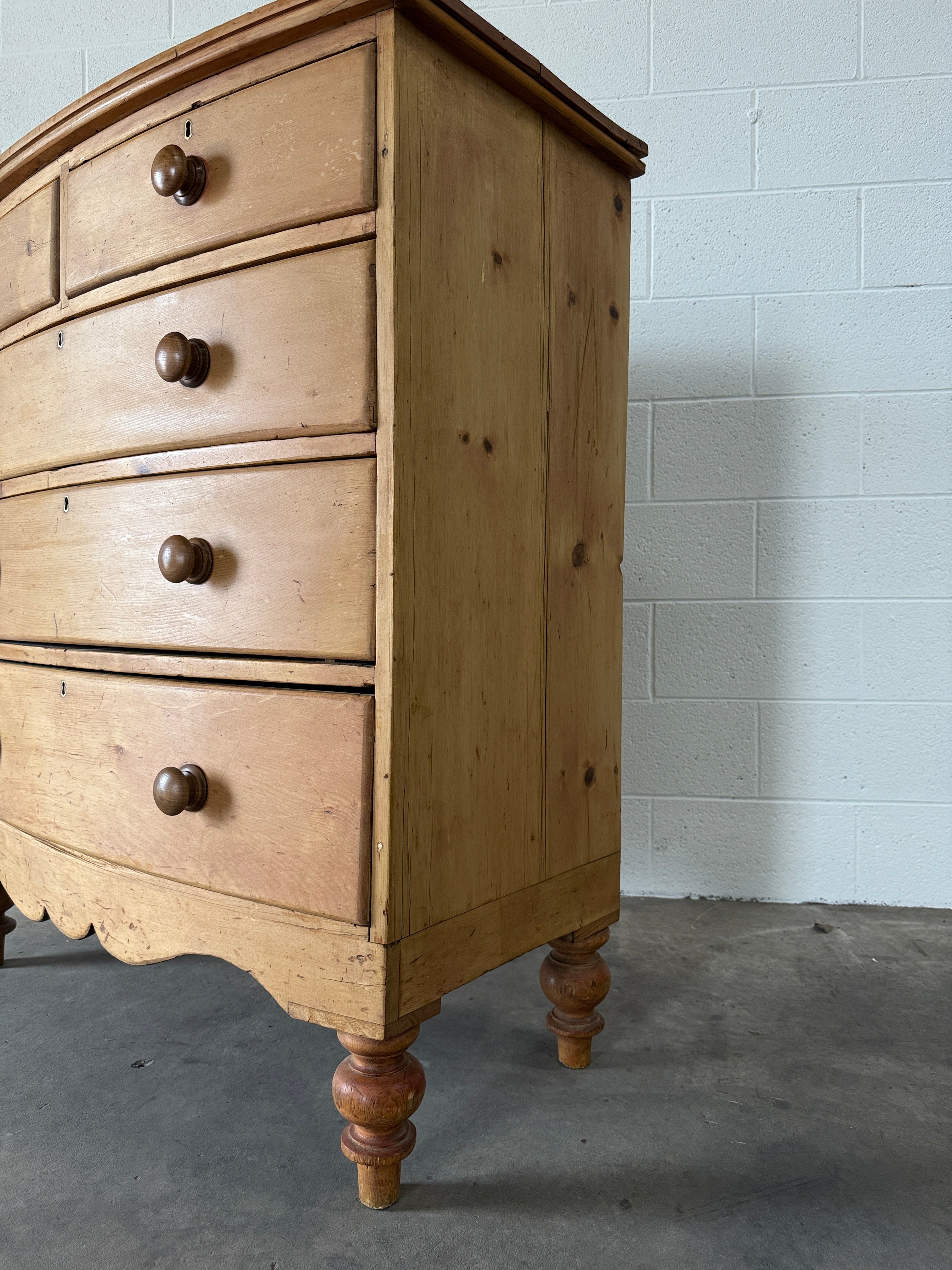Bowfront antique English drawers