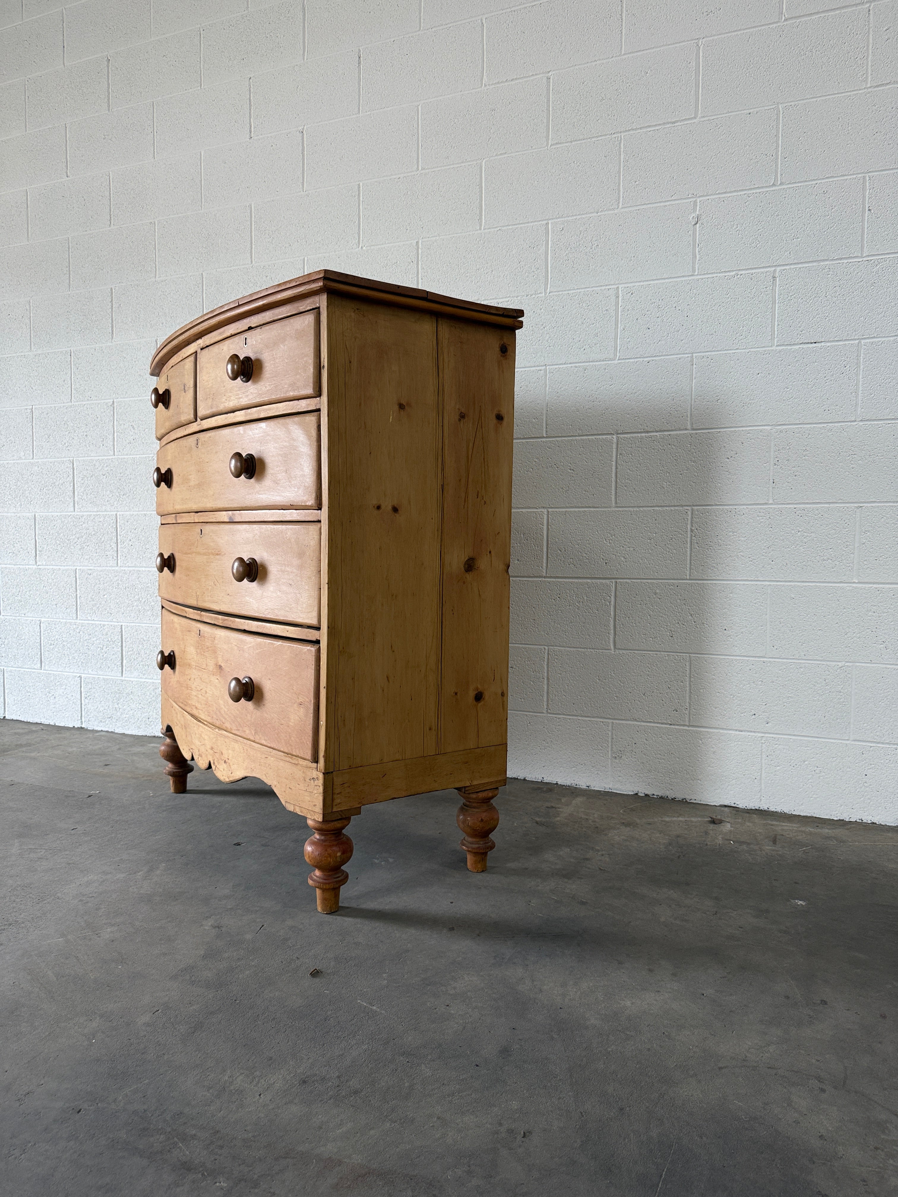 Bowfront antique English drawers