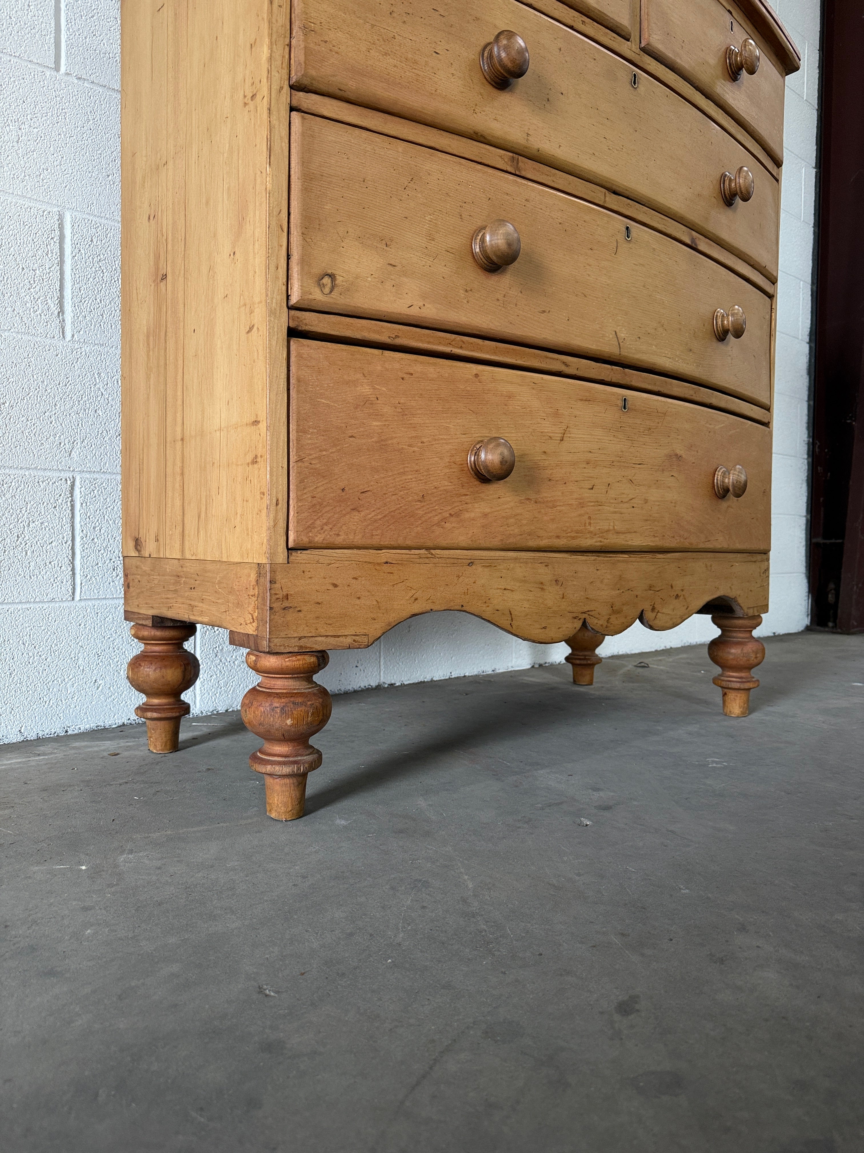 Bowfront antique English drawers