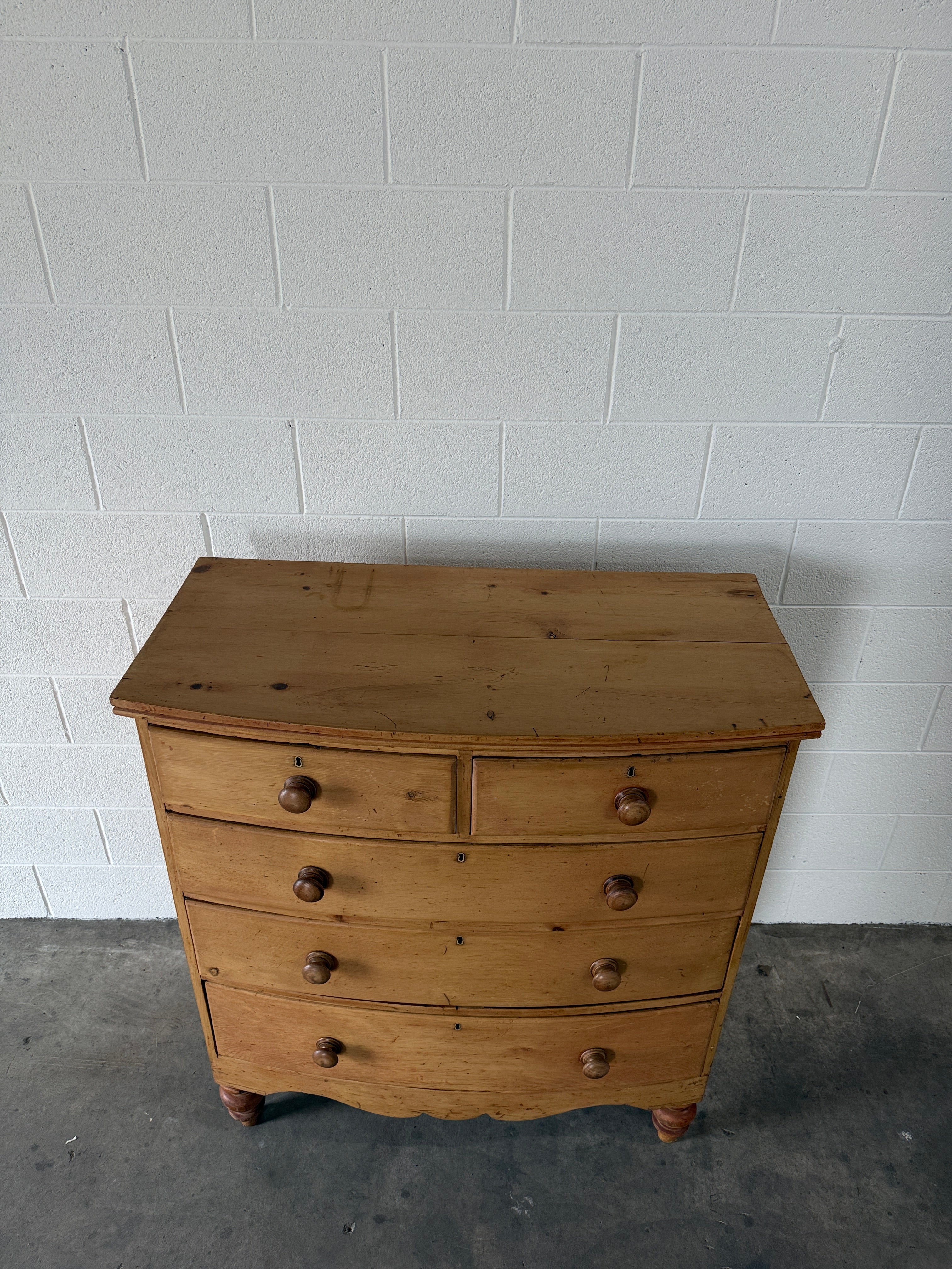 Bowfront antique English drawers