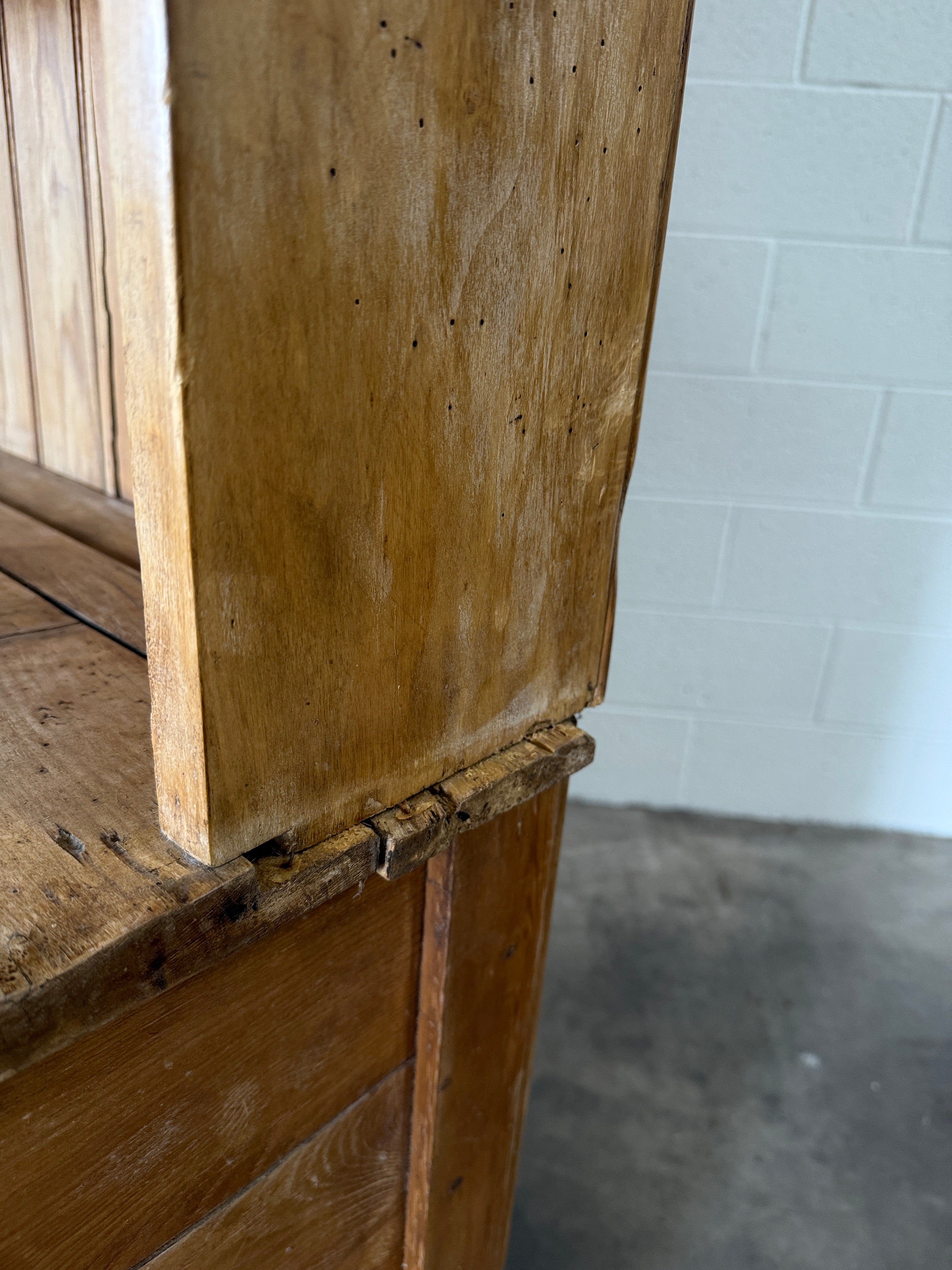 Simple antique English pine kitchen dresser with potboard base