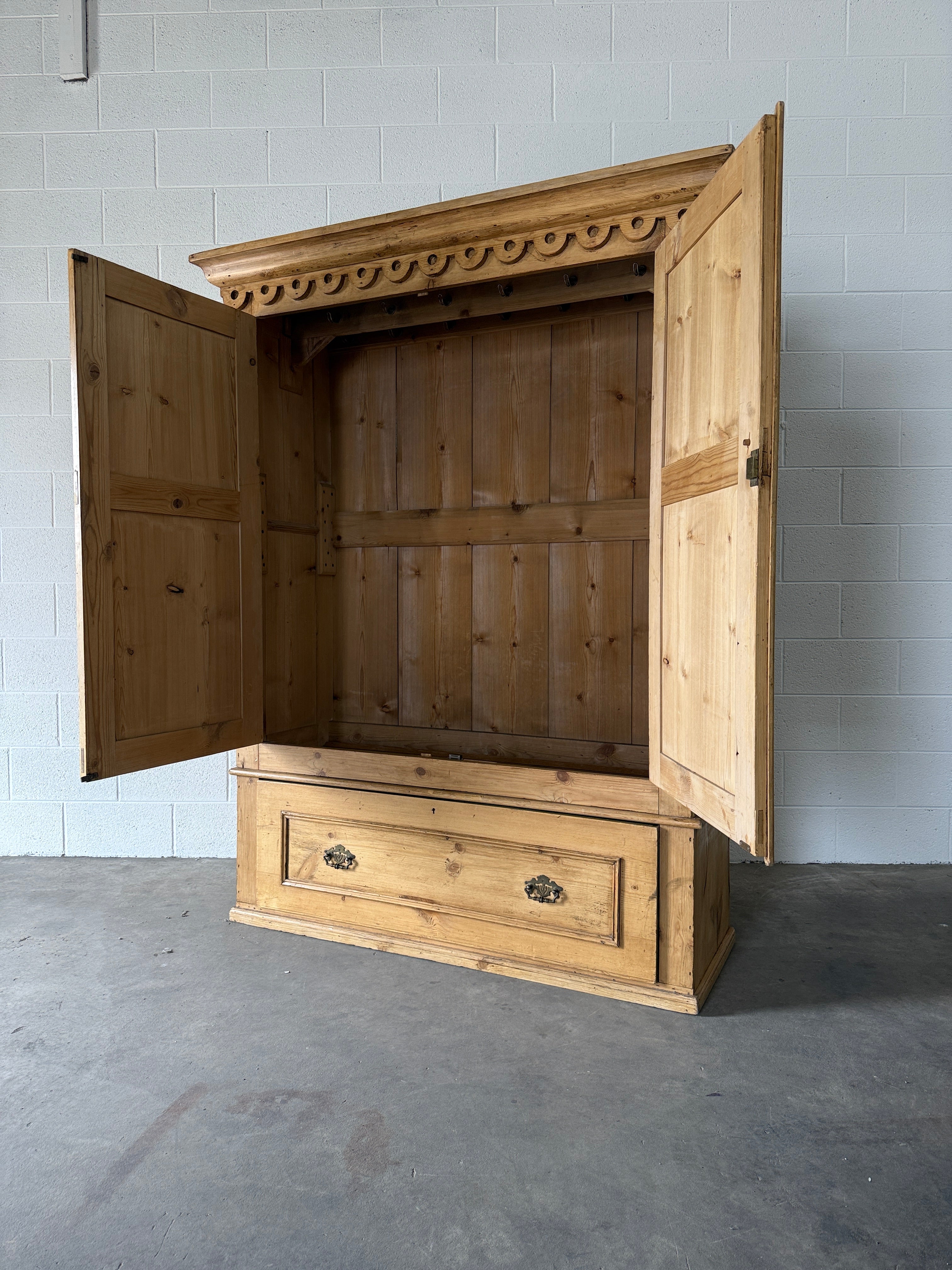 Stunning antique pine wardrobe with detailed trim