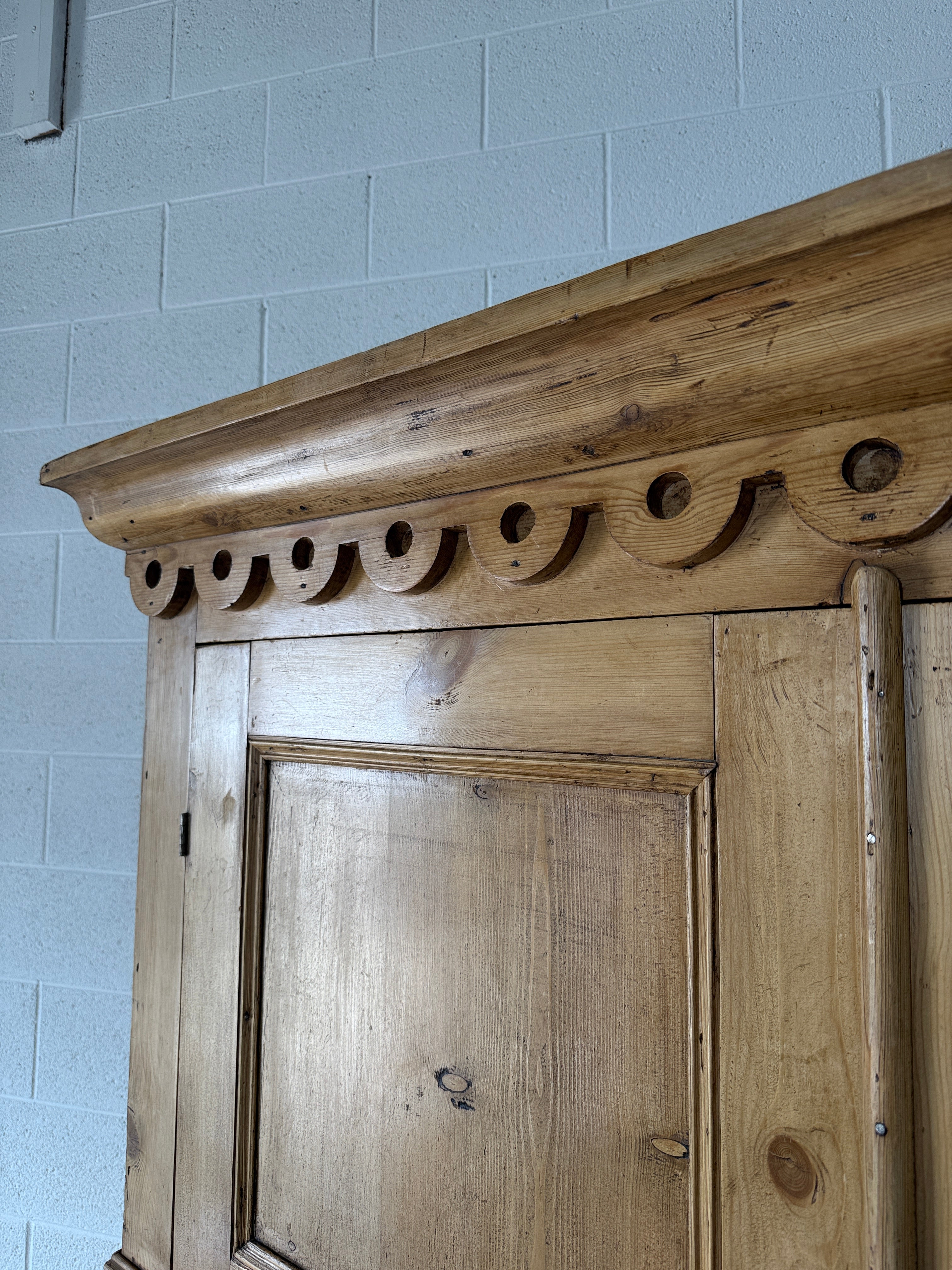Stunning antique pine wardrobe with detailed trim