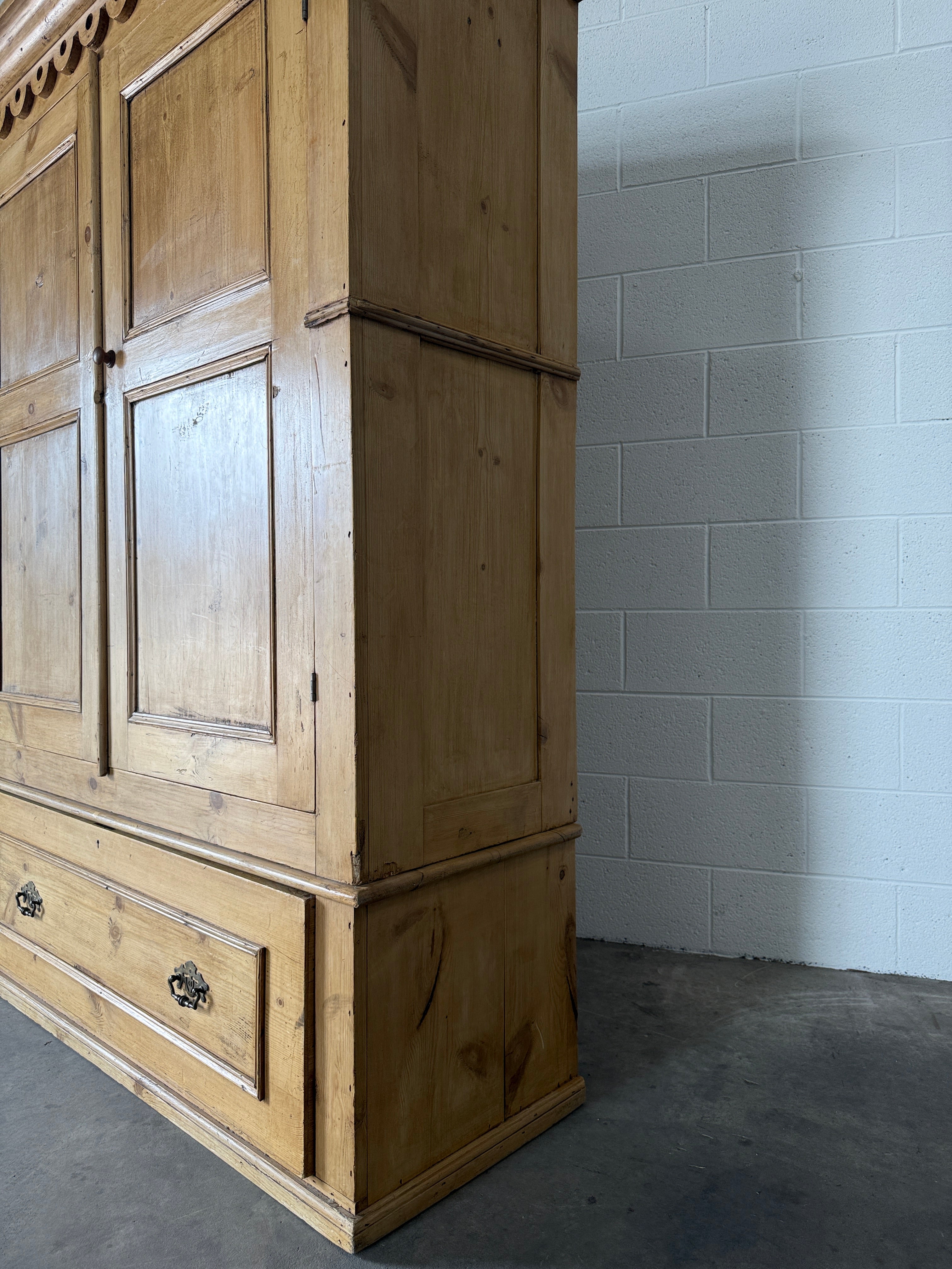 Stunning antique pine wardrobe with detailed trim