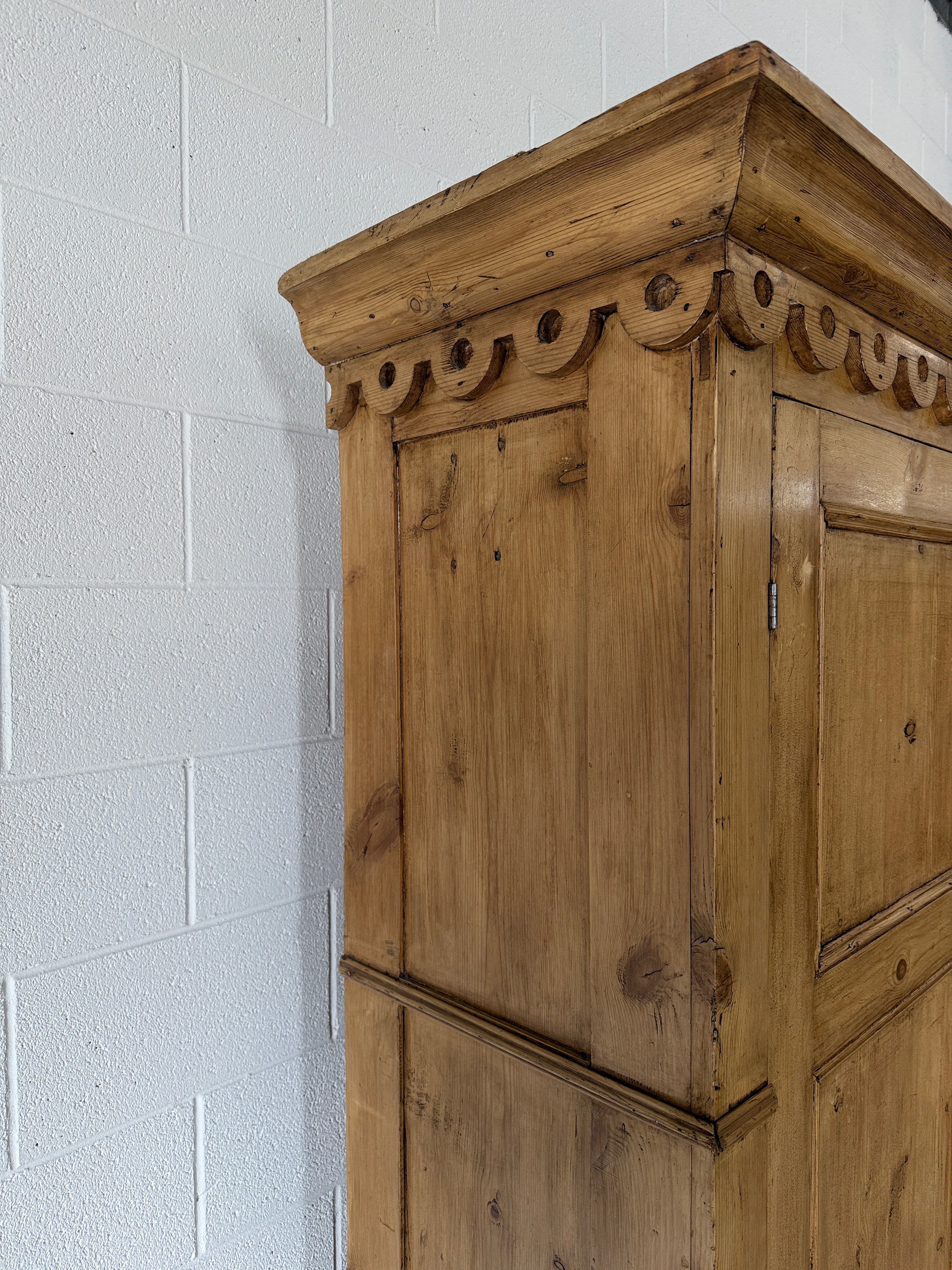 Stunning antique pine wardrobe with detailed trim