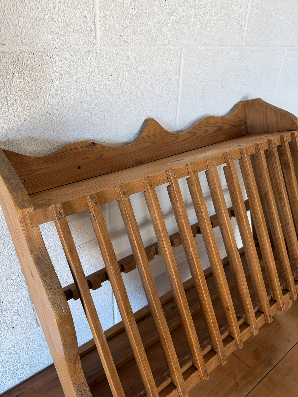 English pine plate rack with hooks