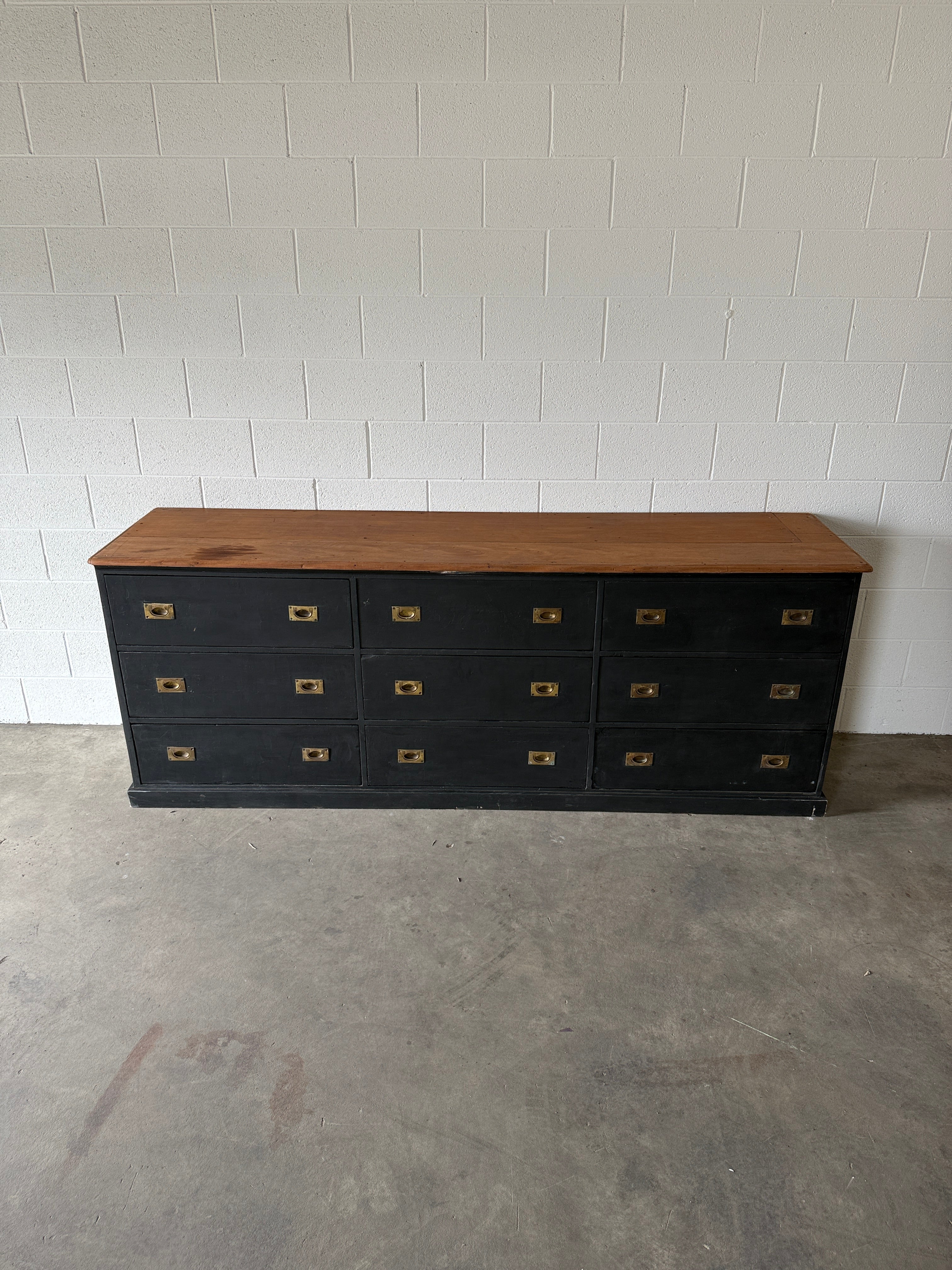 Antique English pine drawers with campaign handles