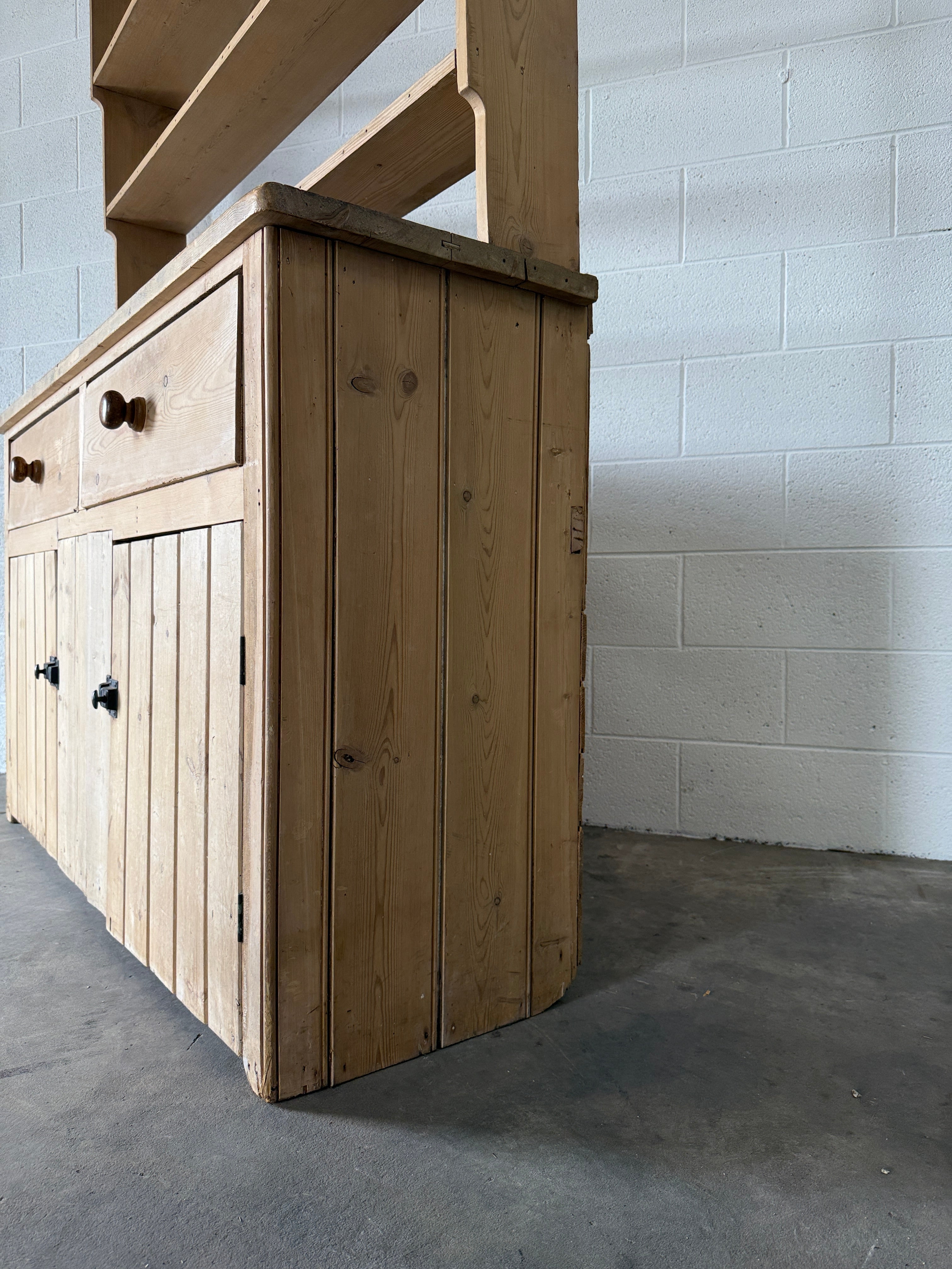 Antique pine hutch with panelled doors