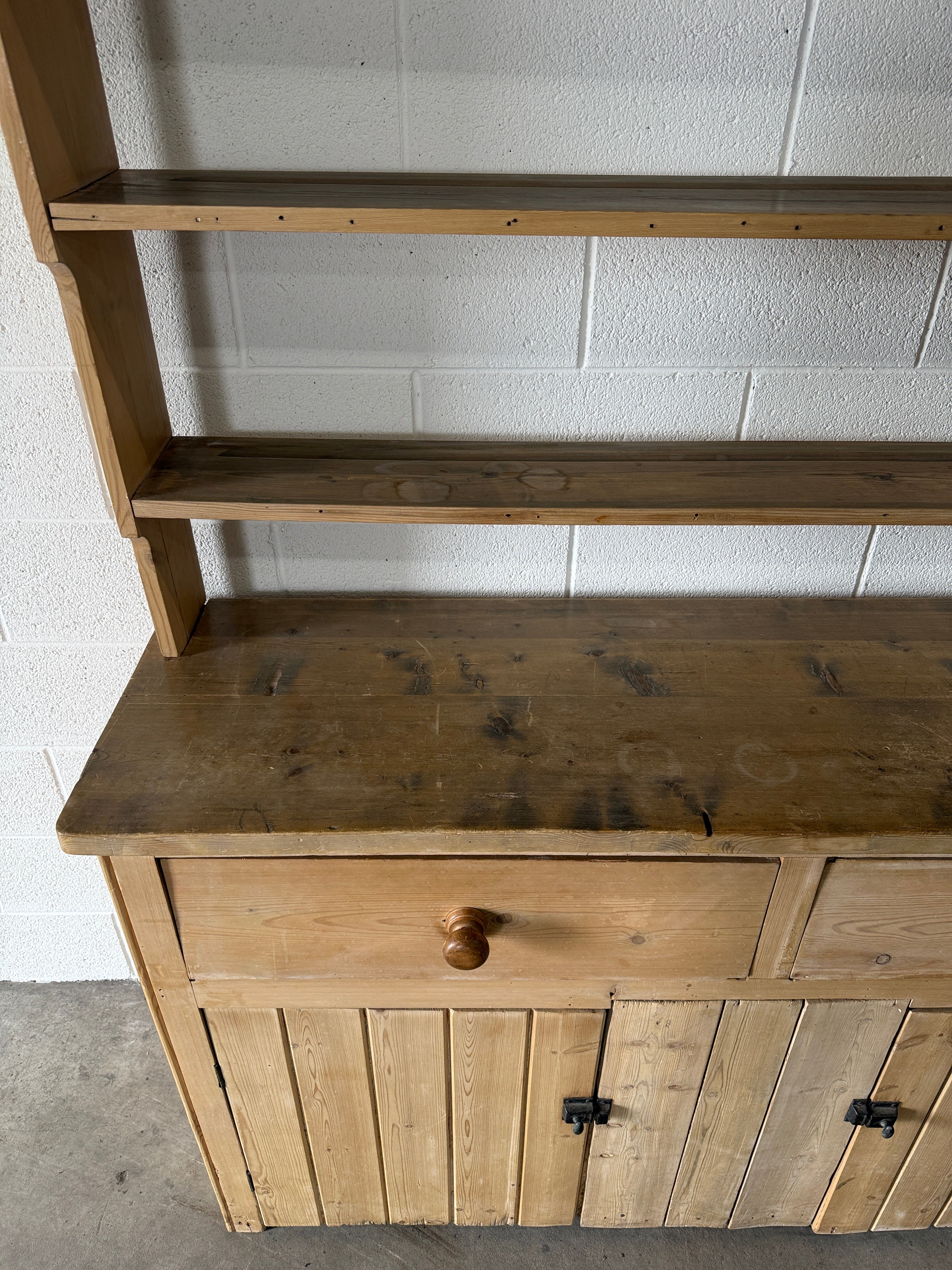 Antique pine hutch with panelled doors