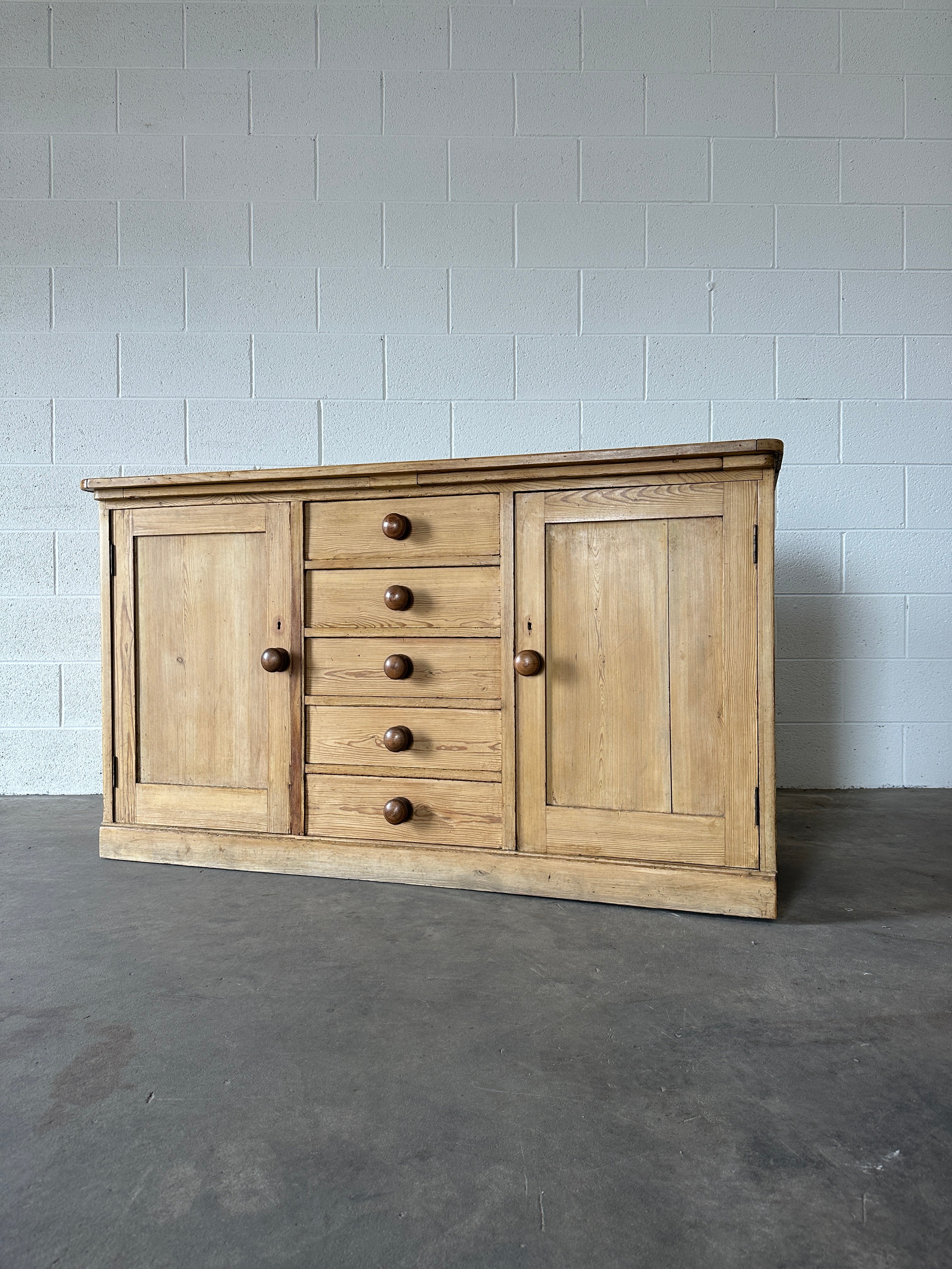 Antique Pineboard with Central Drawers