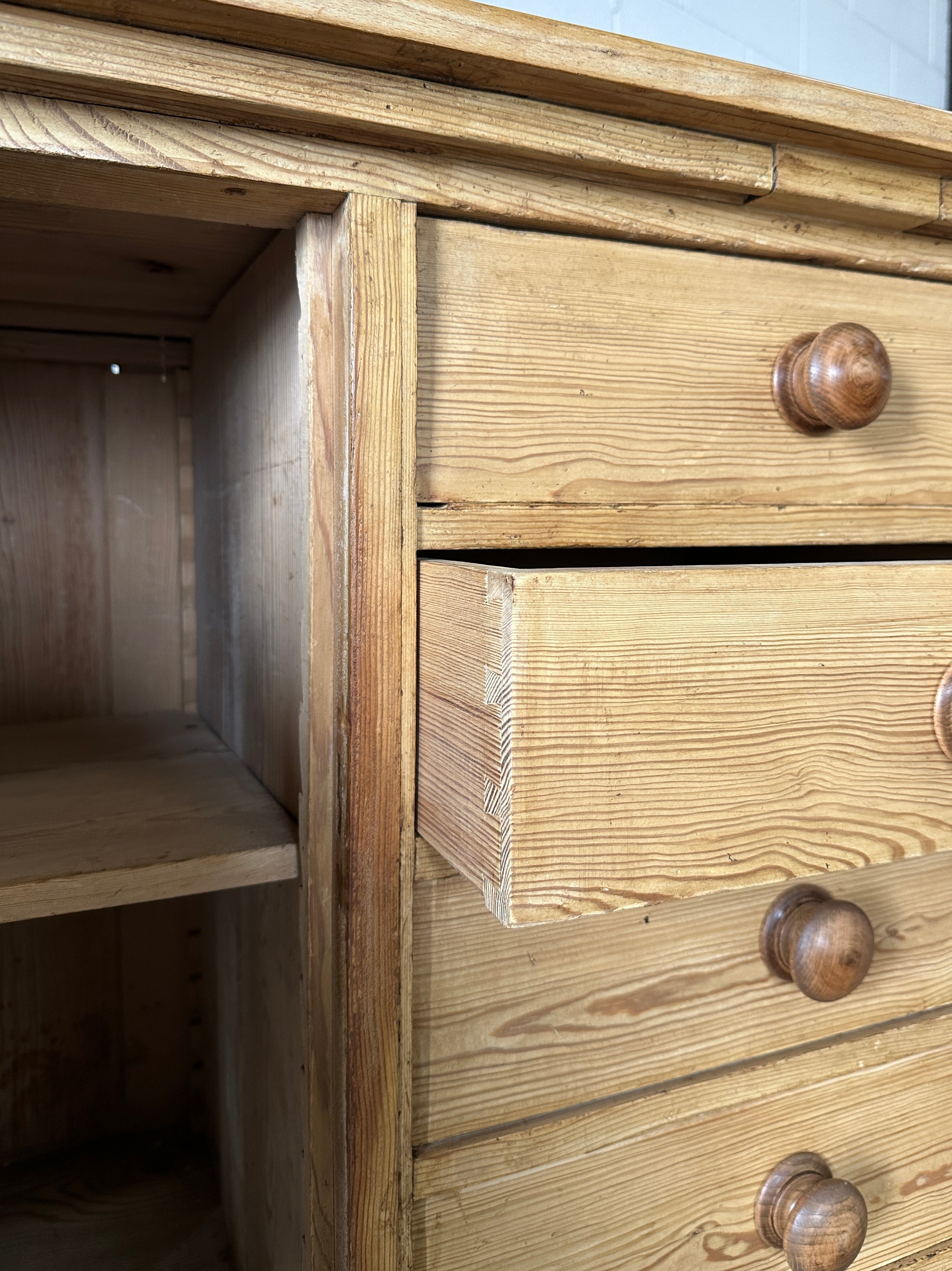 Antique Pineboard with Central Drawers