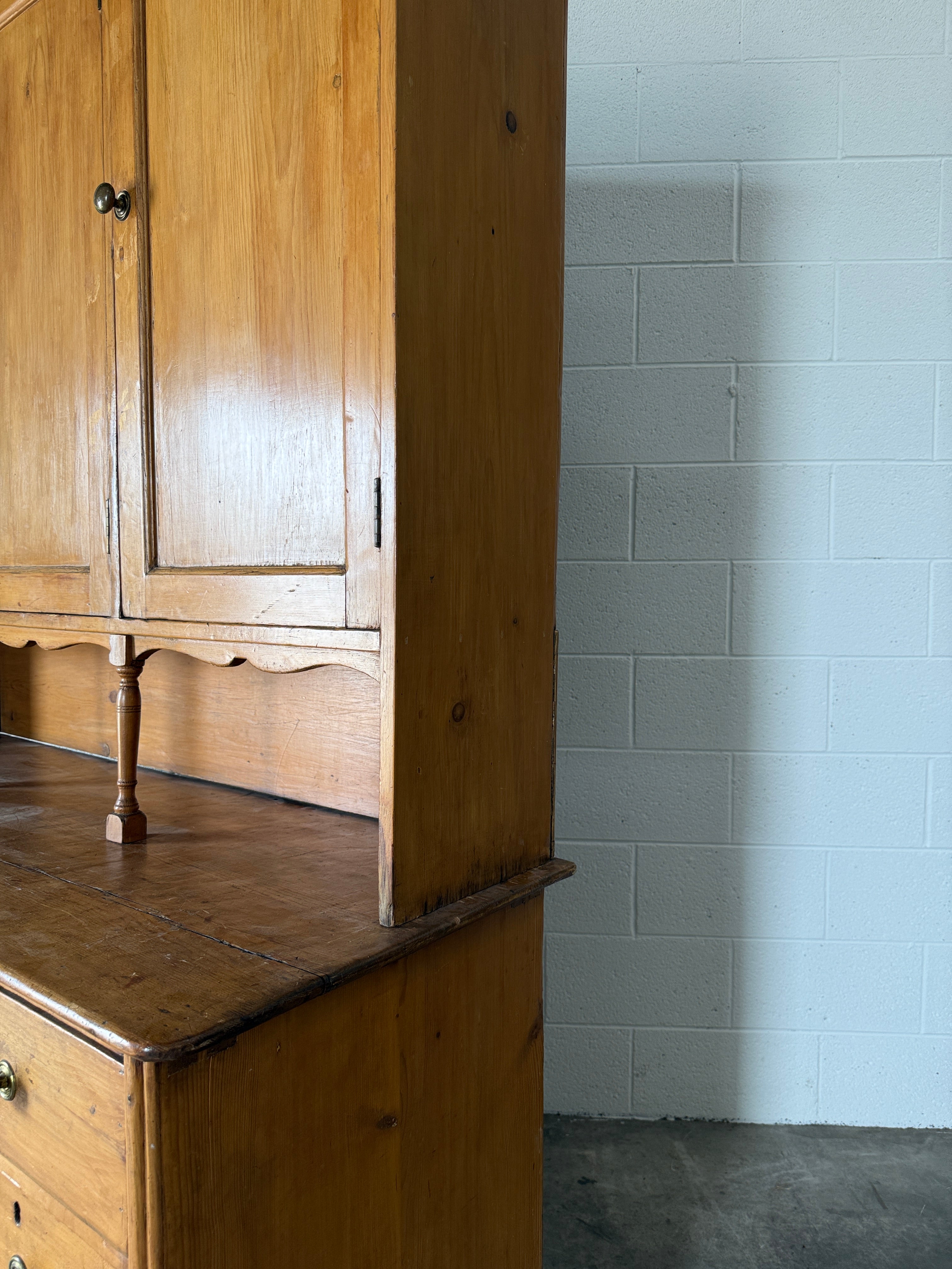 Scalloped English pine housekeeper’s cupboard