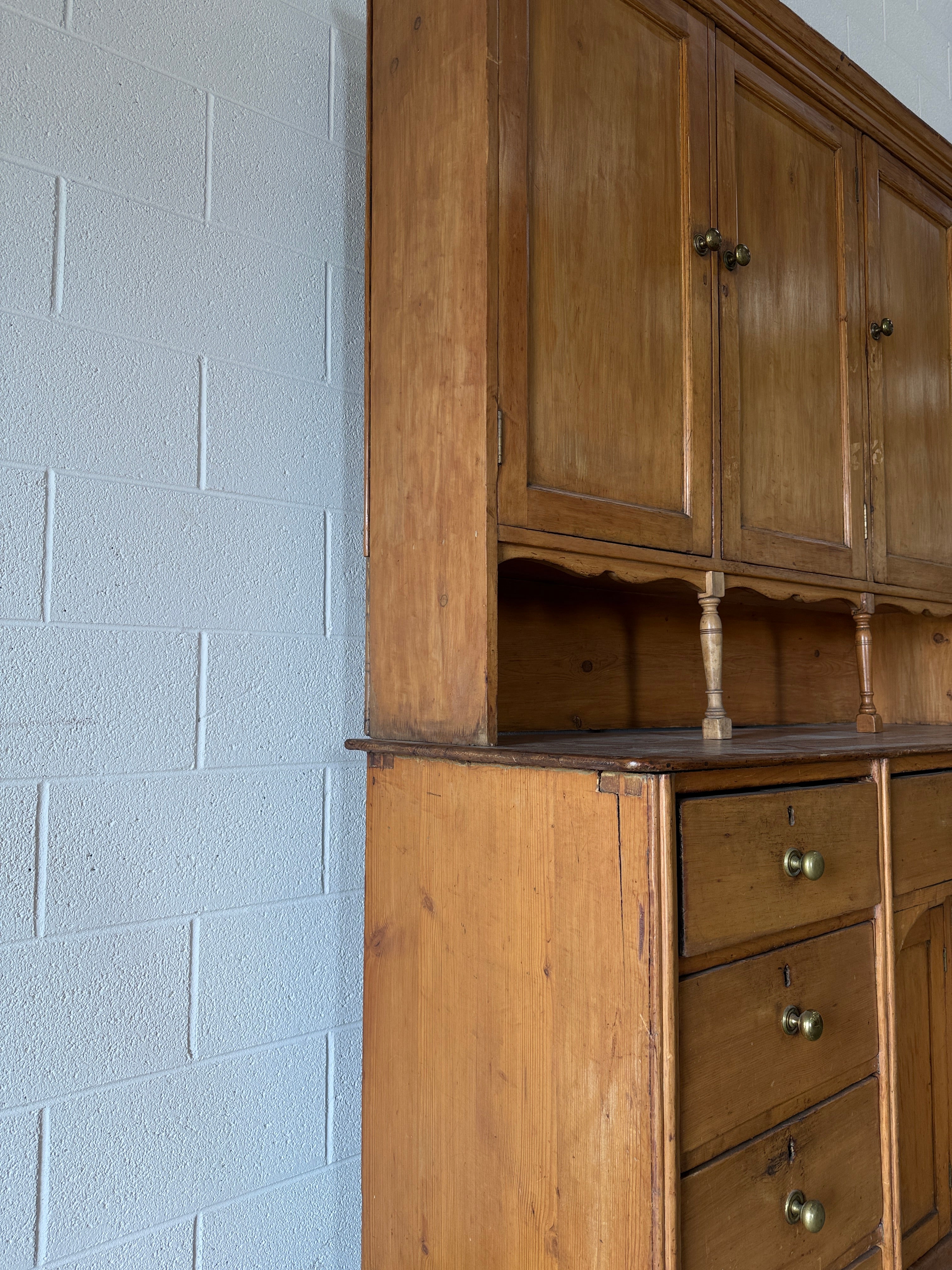 Scalloped English pine housekeeper’s cupboard