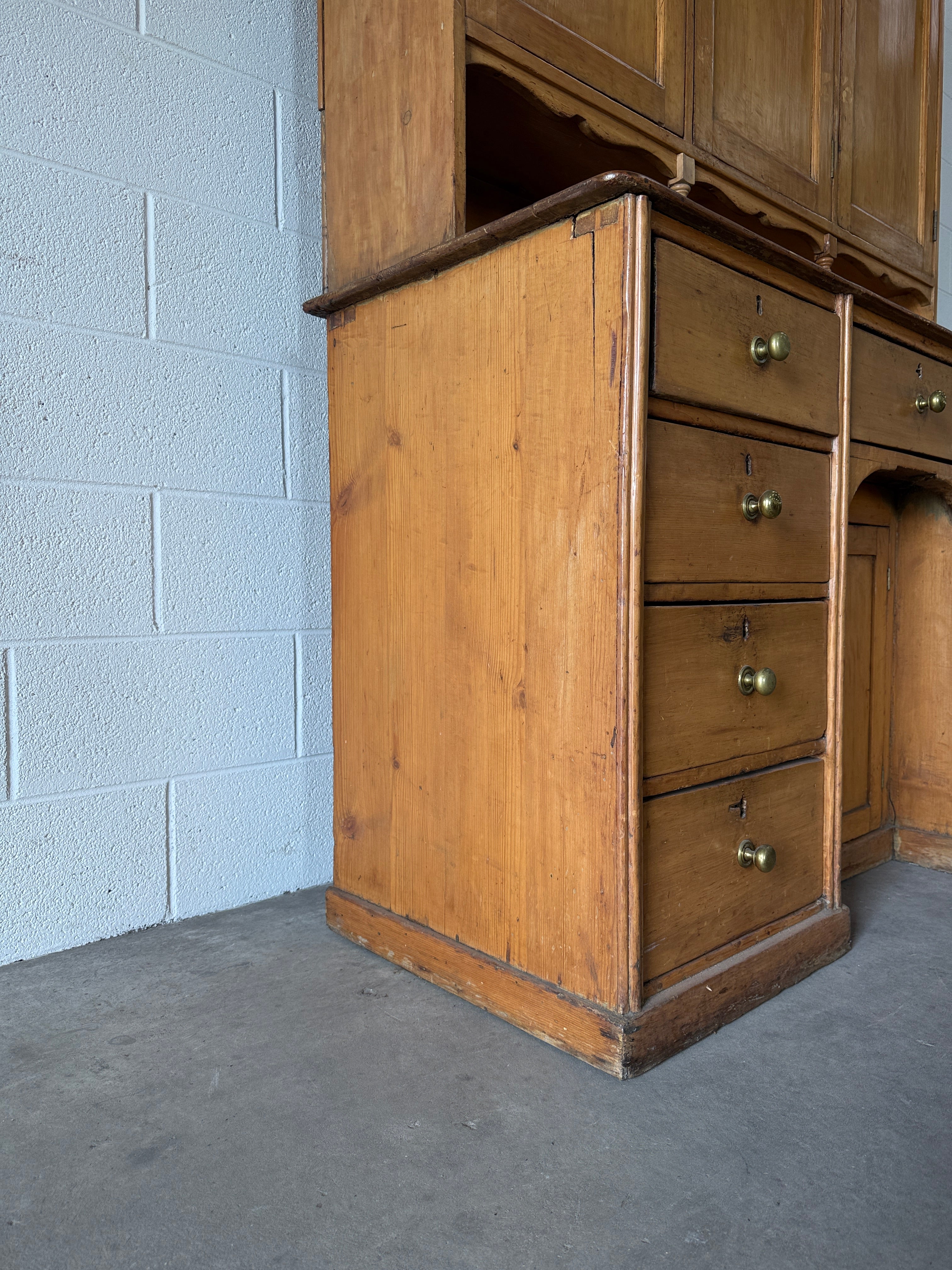 Scalloped English pine housekeeper’s cupboard