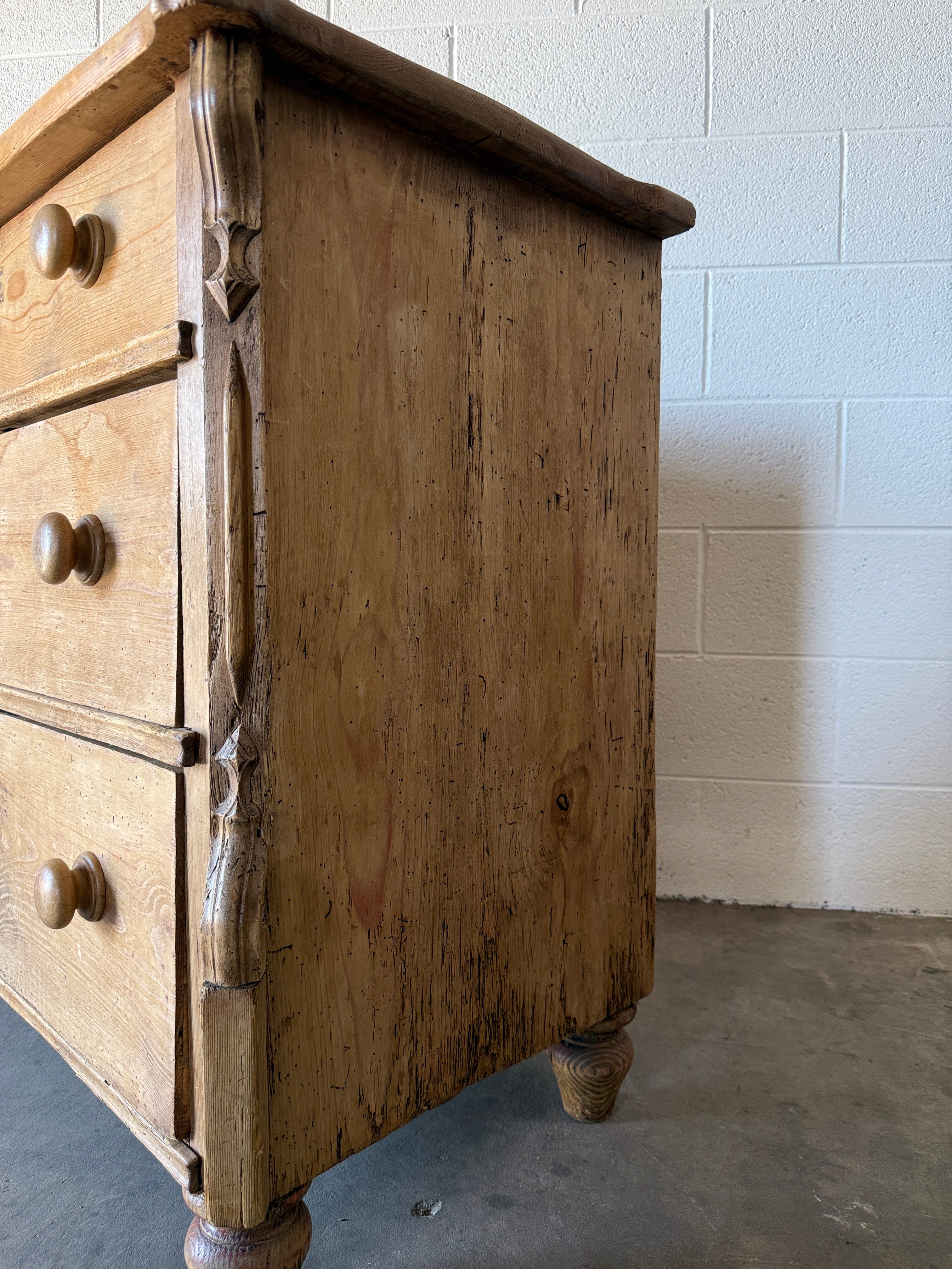 Antique Dutch Pine Three‑Drawer Chest