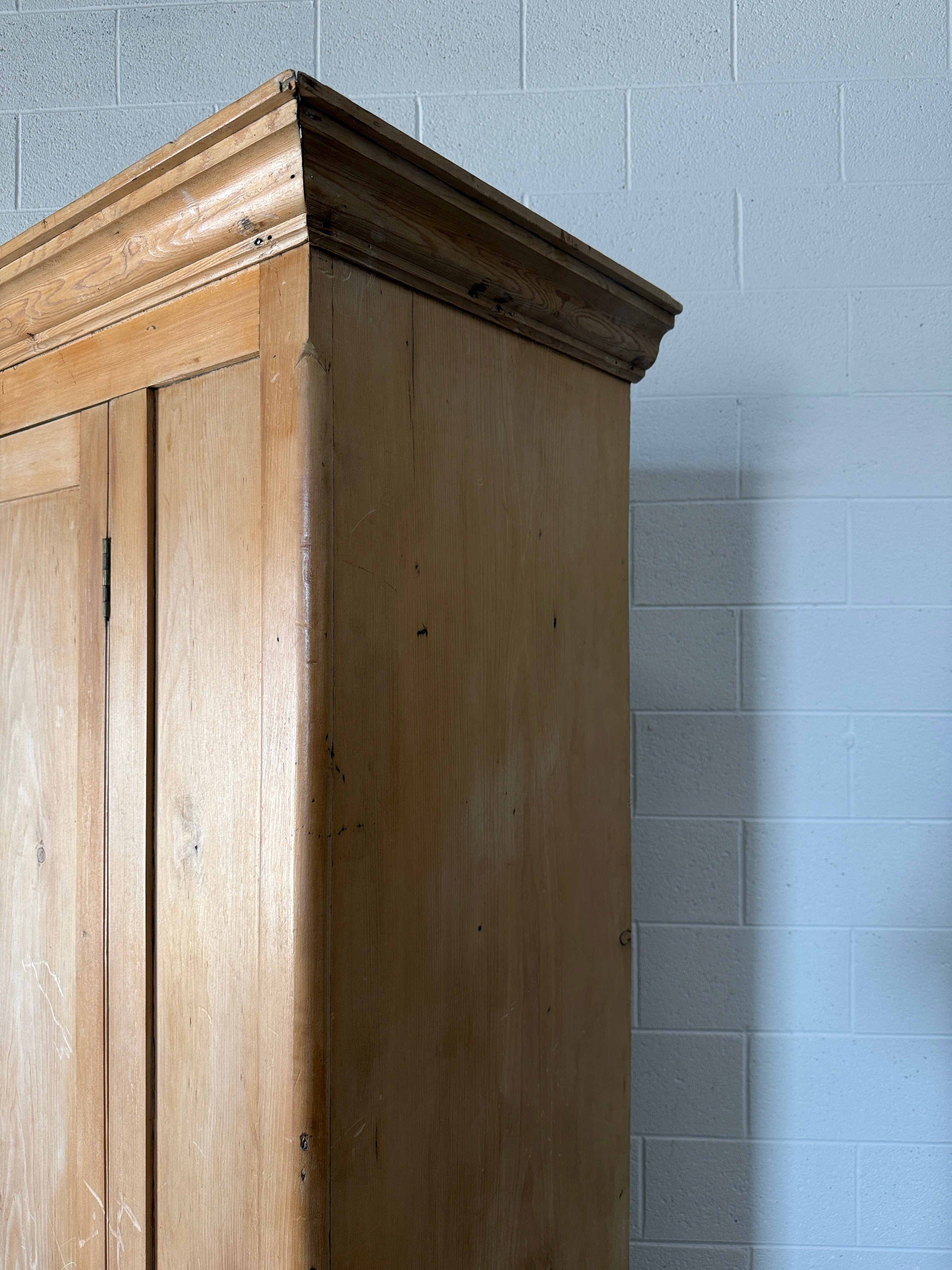 English Antique Pine Wardrobe with Drawer
