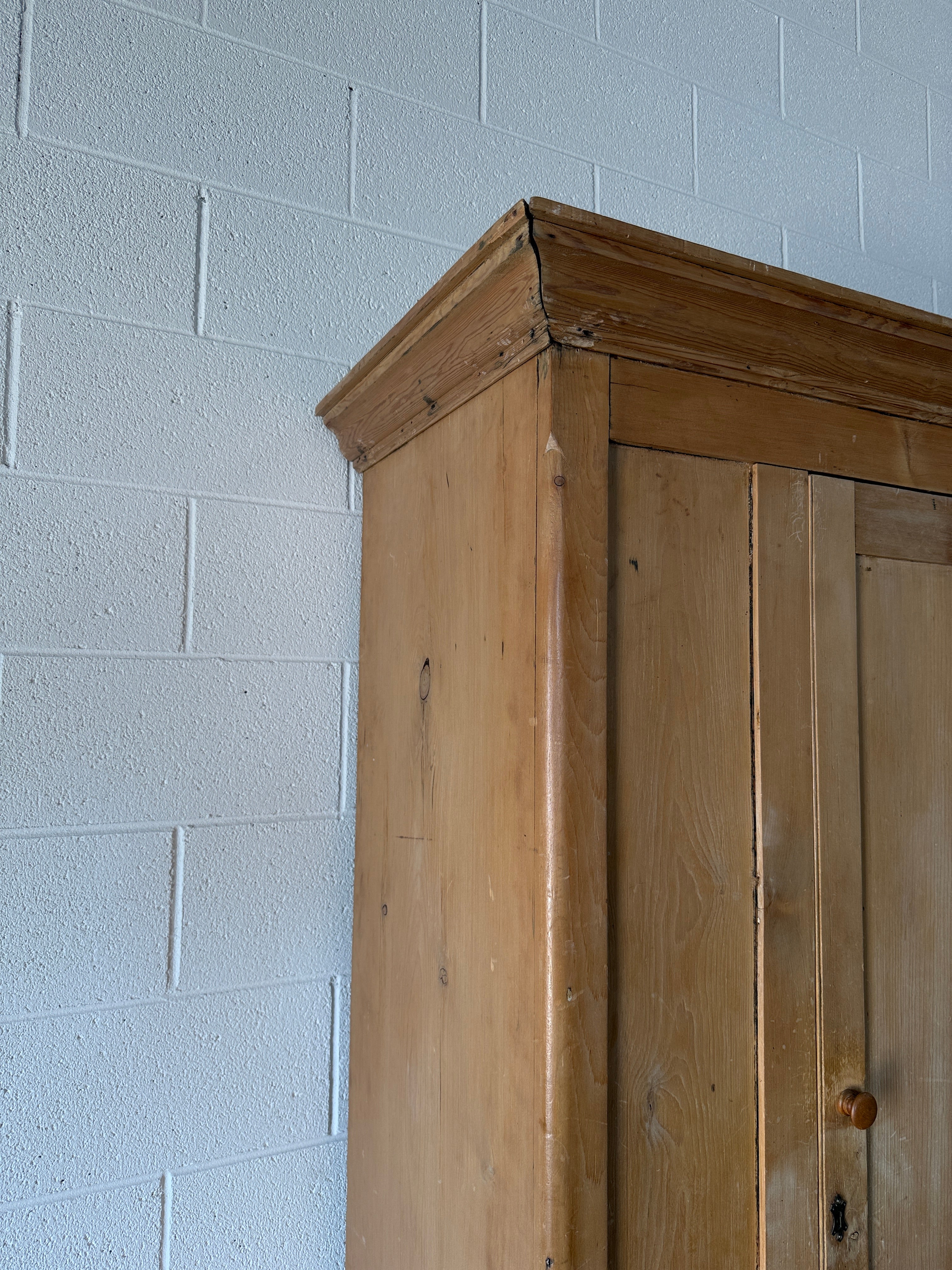 English Antique Pine Wardrobe with Drawer