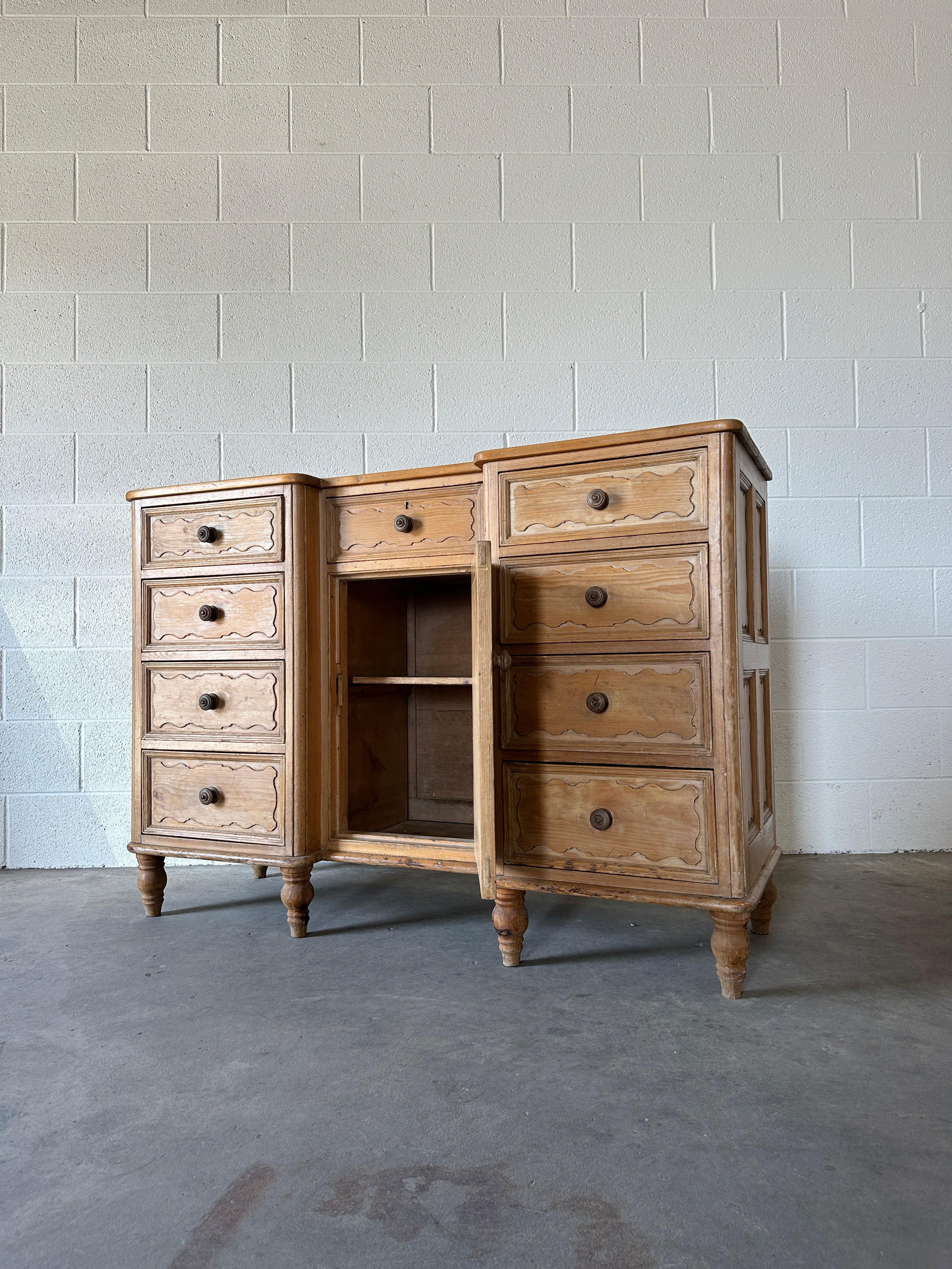 Antique Pine Sideboard with Wavy Detail