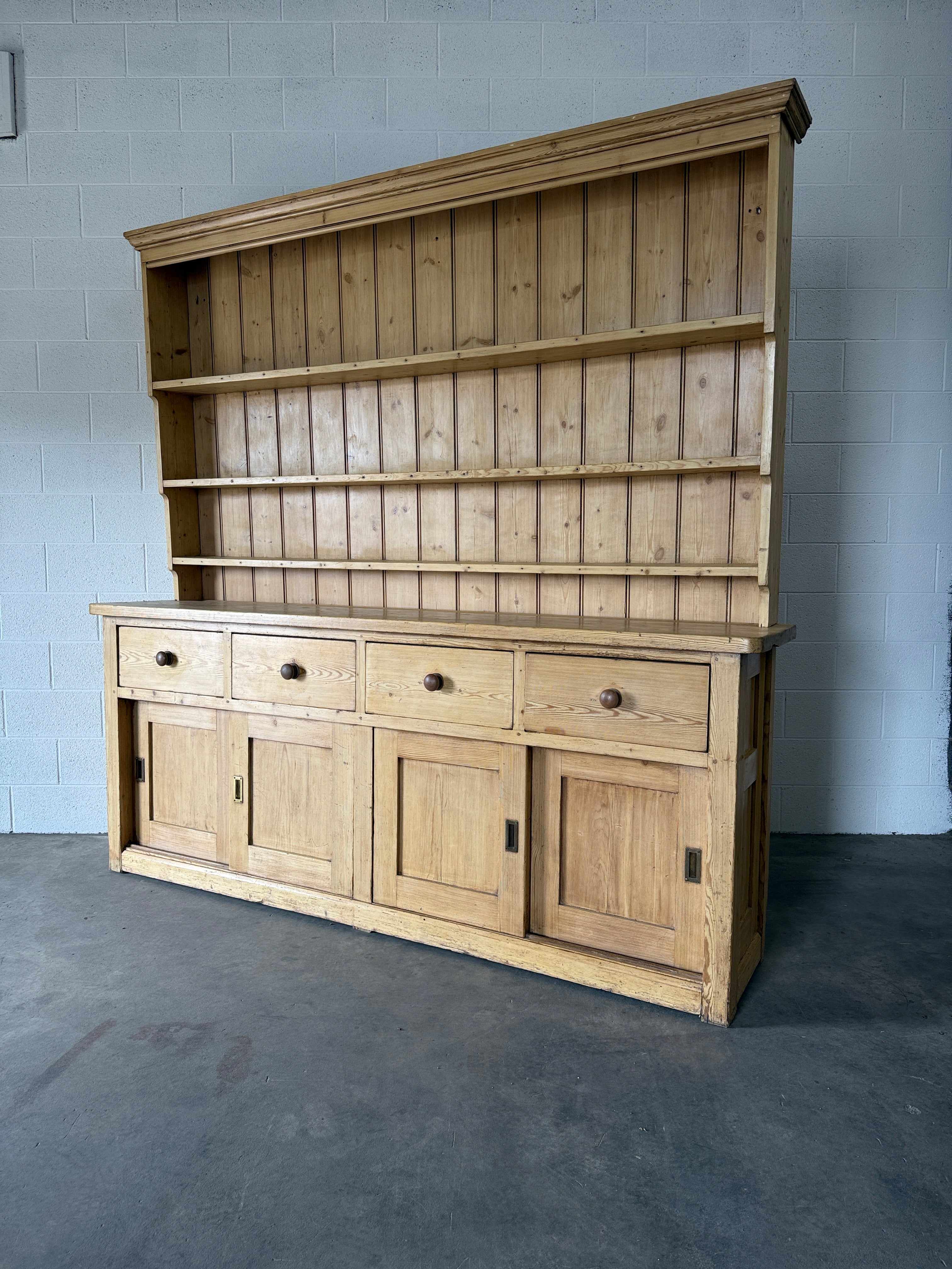 Monumental Antique English Kitchen Dresser with sliding doors
