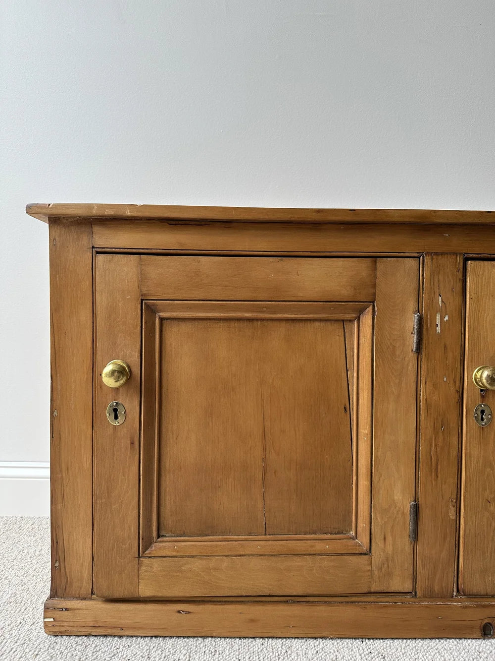 Wide English pine antique three door cupboard