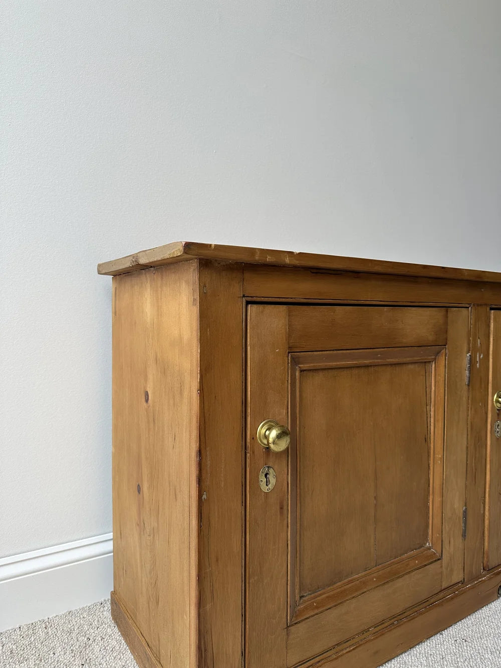 Wide English pine antique three door cupboard